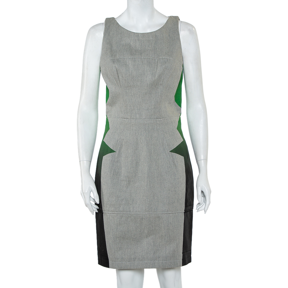 Balenciaga Grey Denim Contrast Printed Sleeveless Sheath Dress M