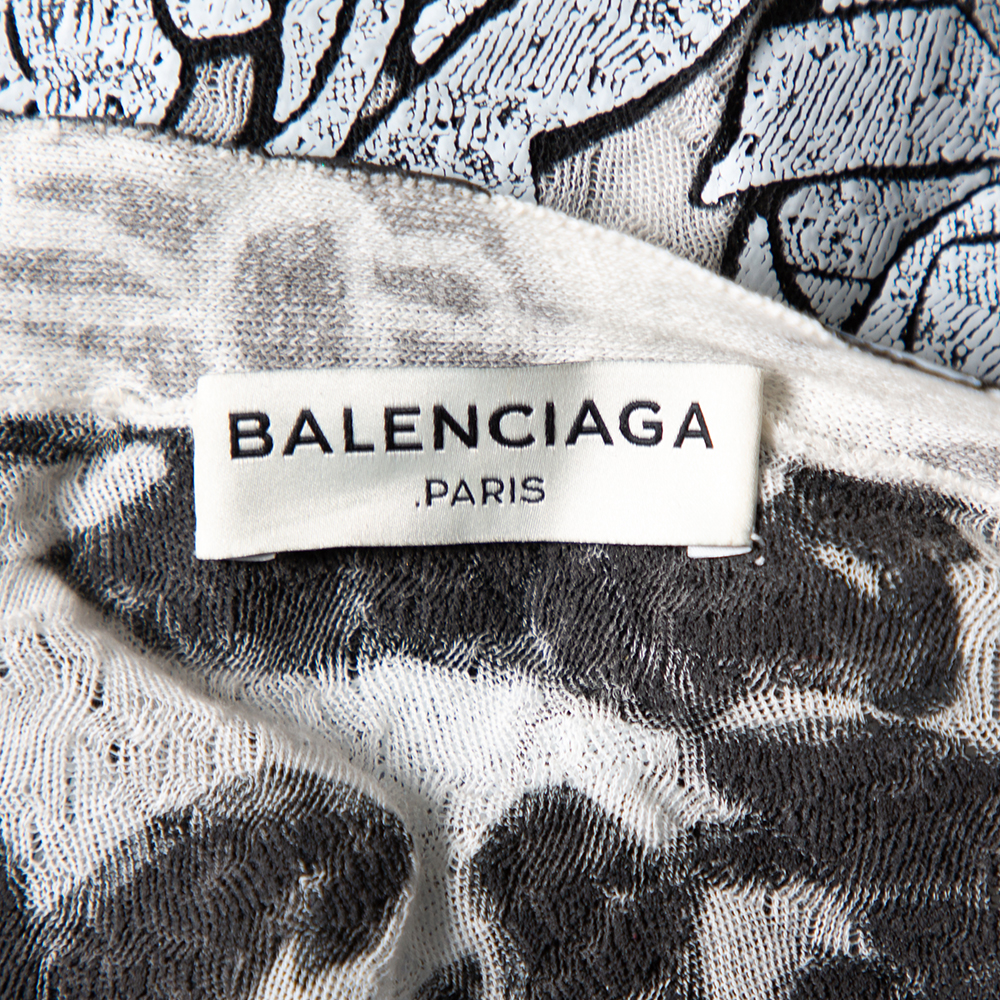 Balenciaga Monochrome Textured Knit Button Front Cropped Cardigan S