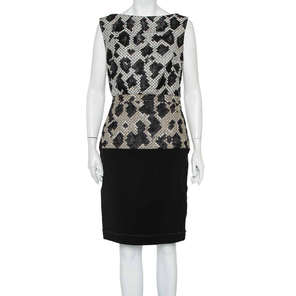 Balenciaga Black Patterned Wool & Knit Paneled Sleeveless Dress M