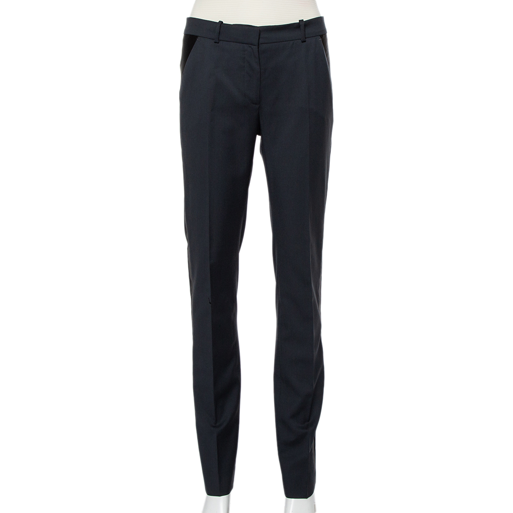 Balenciaga Charcoal Grey Wool & Silk Contrast Trim Detail Pants S
