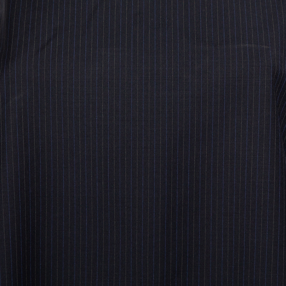 Balenciaga Navy Blue Striped Wool Off Shoulder Shift Dress M