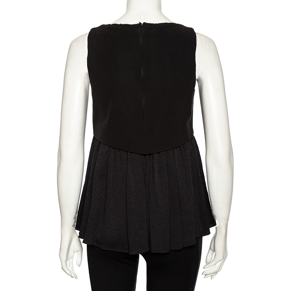 Balenciaga Black Textured Silk Contrast Overlay Detailed Sleeveless Mini Dress M