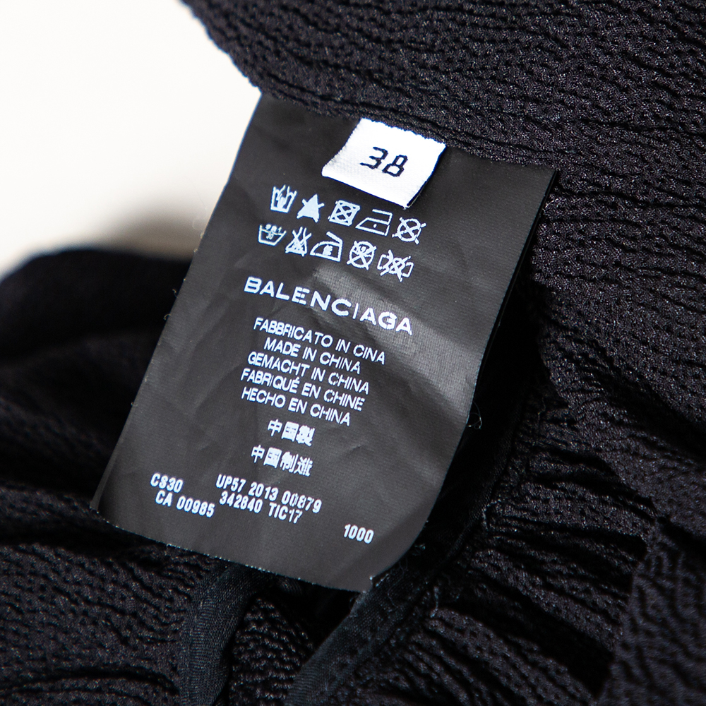 Balenciaga Black Textured Silk Contrast Overlay Detailed Sleeveless Mini Dress M