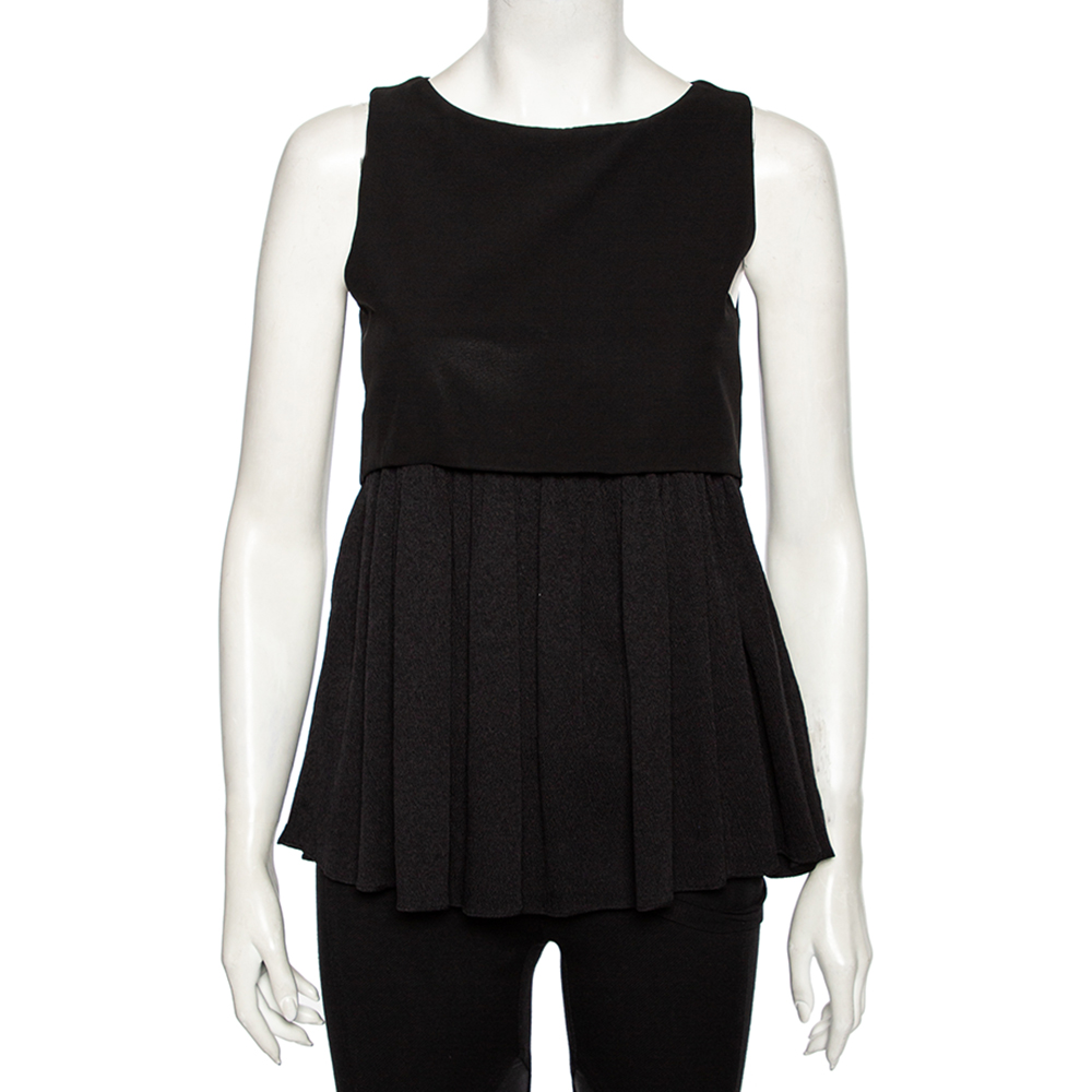 Balenciaga black textured silk contrast overlay detailed sleeveless mini dress m