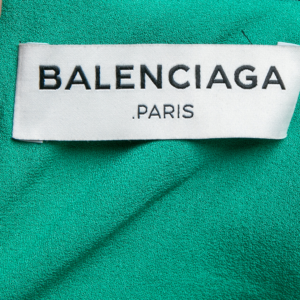 Balenciaga Green Silk Pleated Asymmetrical Blouse S