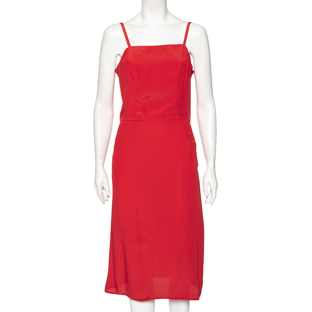 Balenciaga Red Silk Blend Sleeveless Sheath Dress M