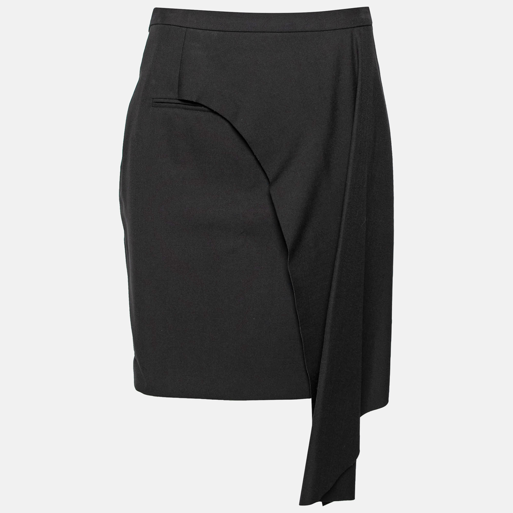 Balenciaga Black Wool Asymmetric Overlay Detailed Skirt M