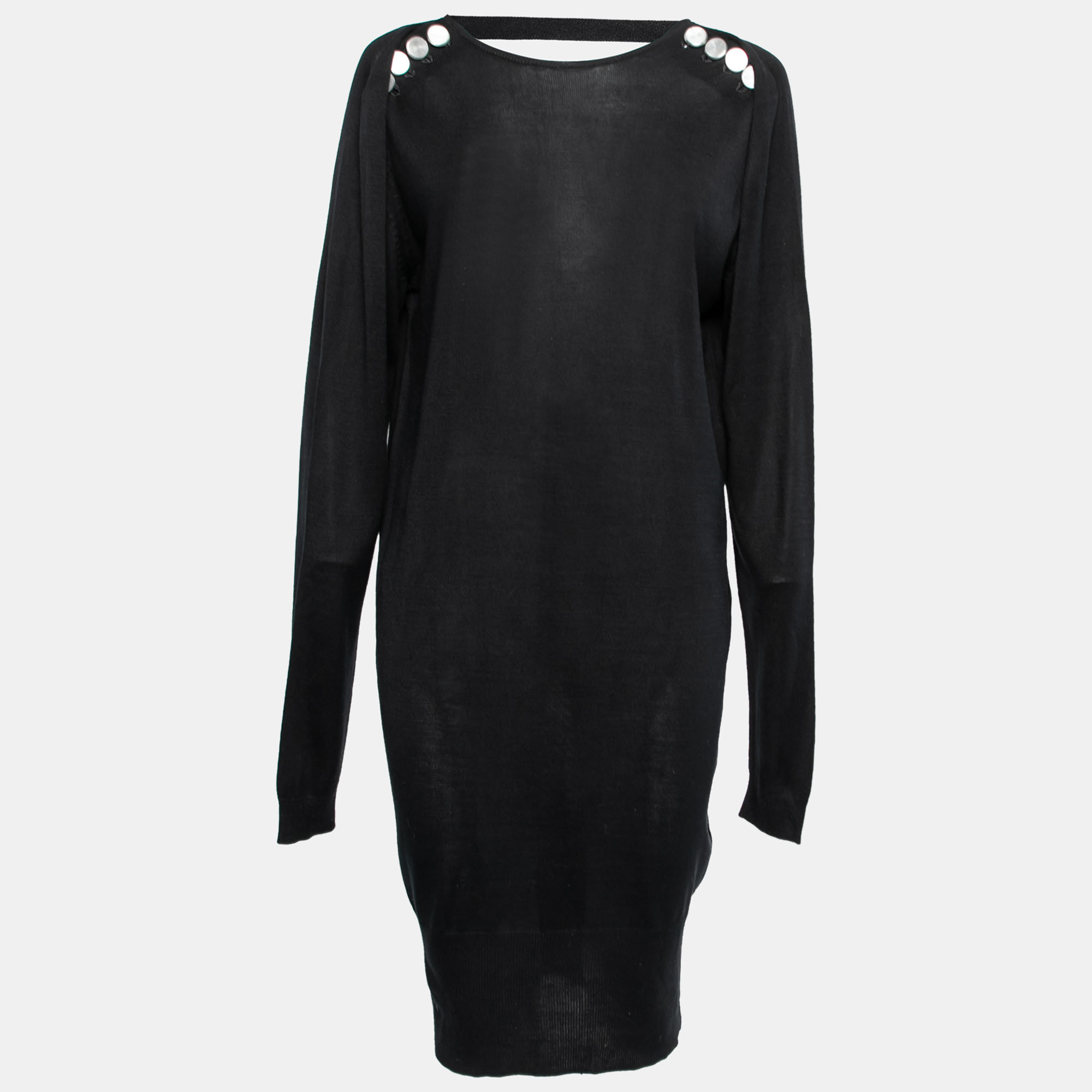 Balenciaga Back Silk Knit Low Back Long Sleeve Dress S