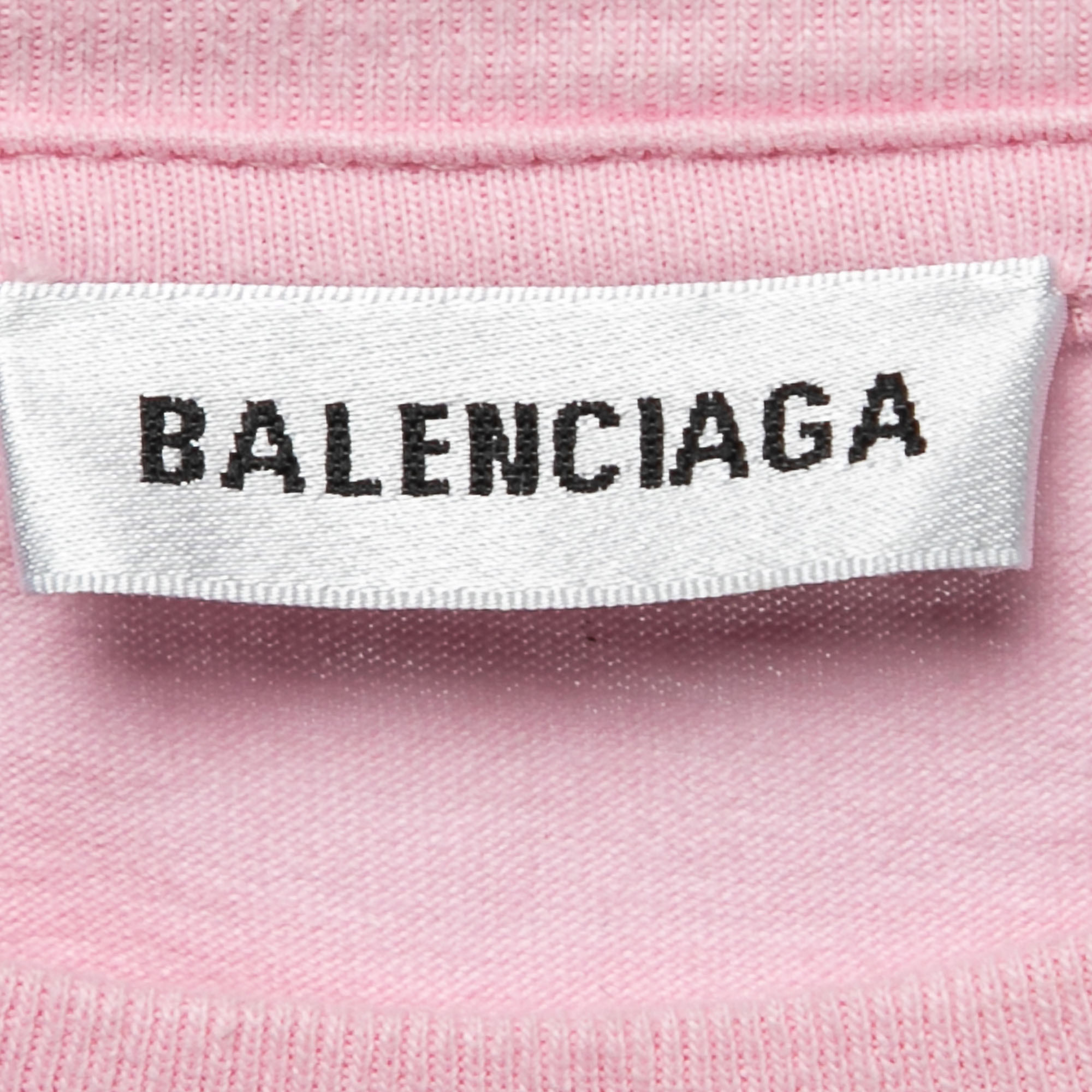Balenciaga Pink Cotton Logo T-Shirt L