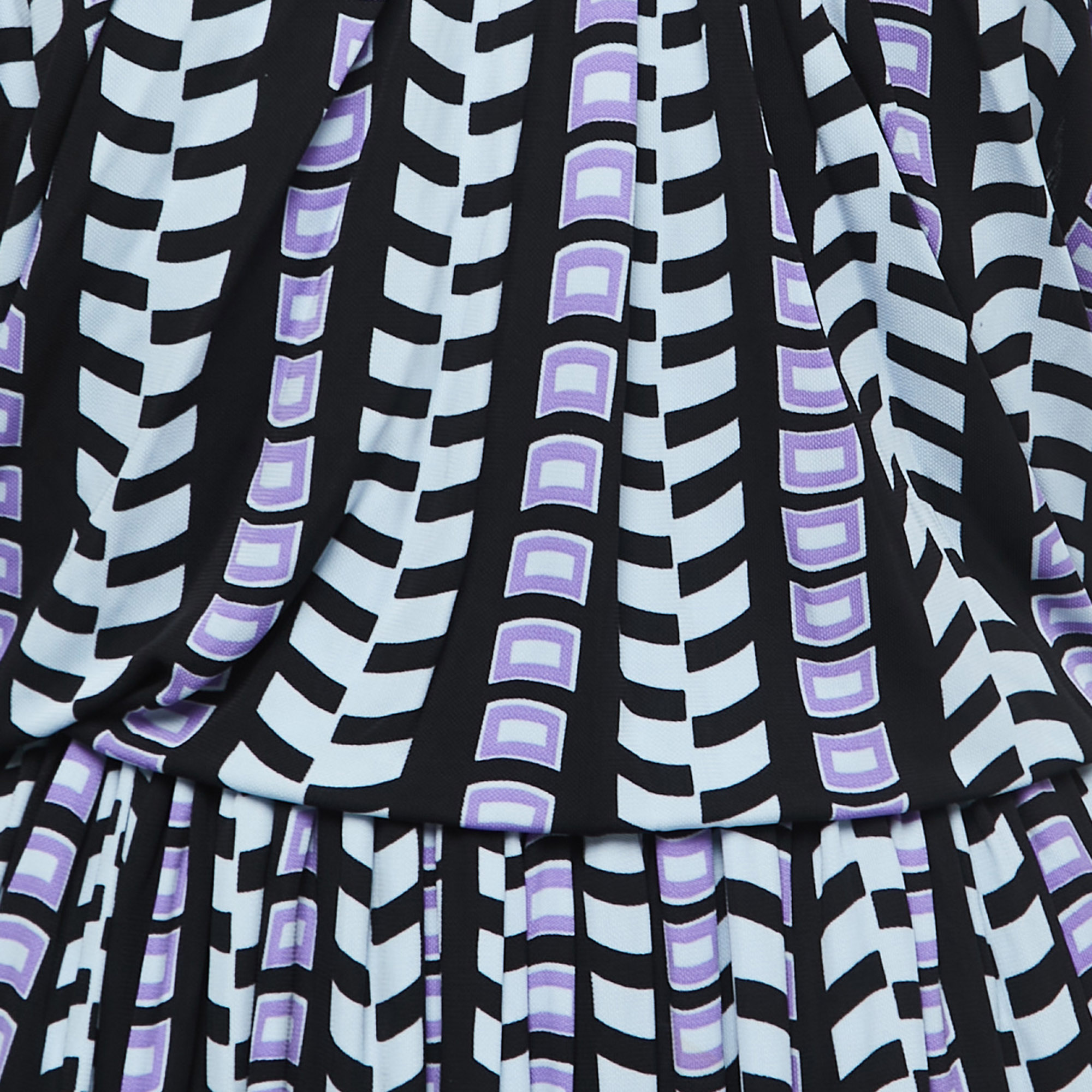 Balenciaga Black/Purple Patterned Jersey Strappy Draped Maxi Dress S