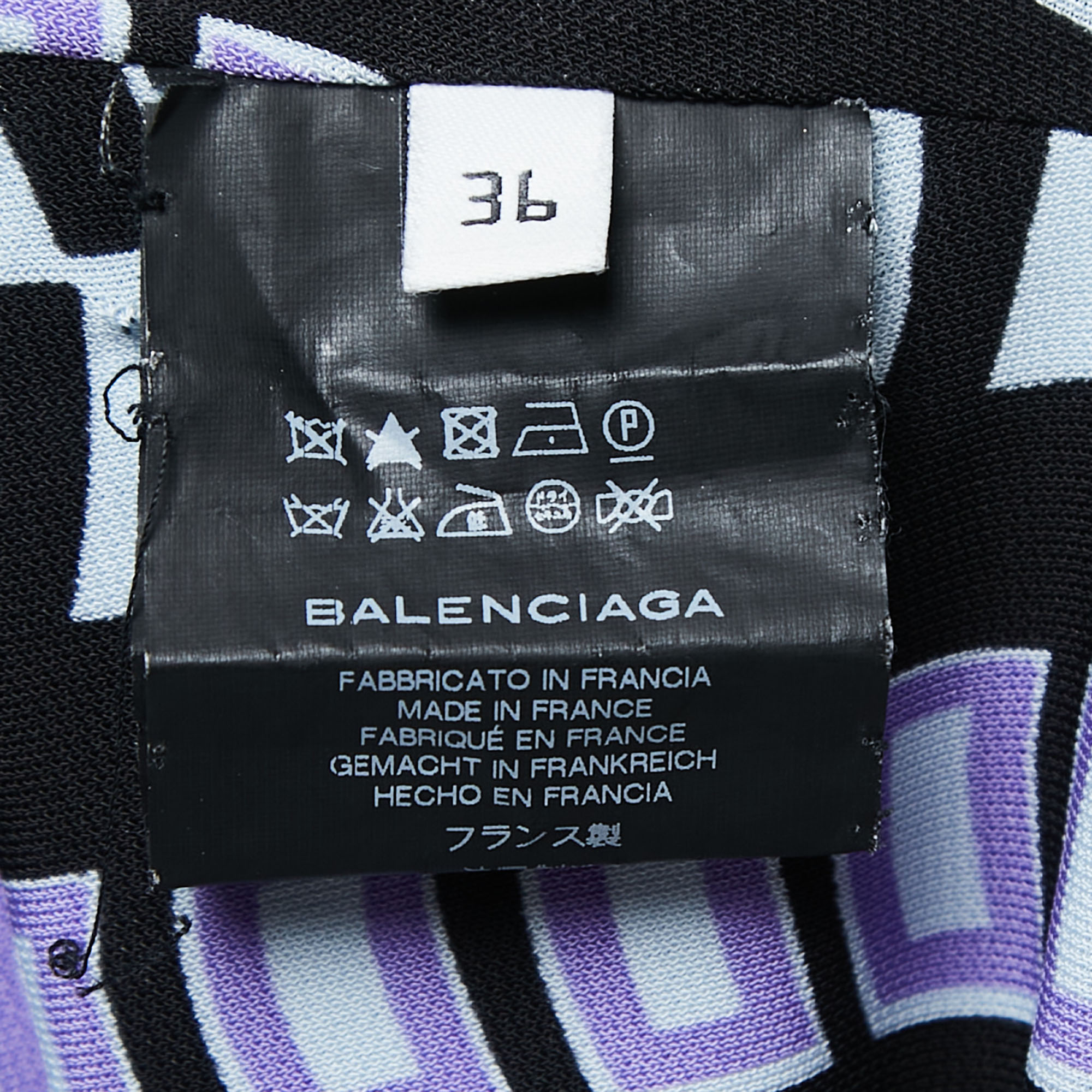 Balenciaga Black/Purple Patterned Jersey Strappy Draped Maxi Dress S