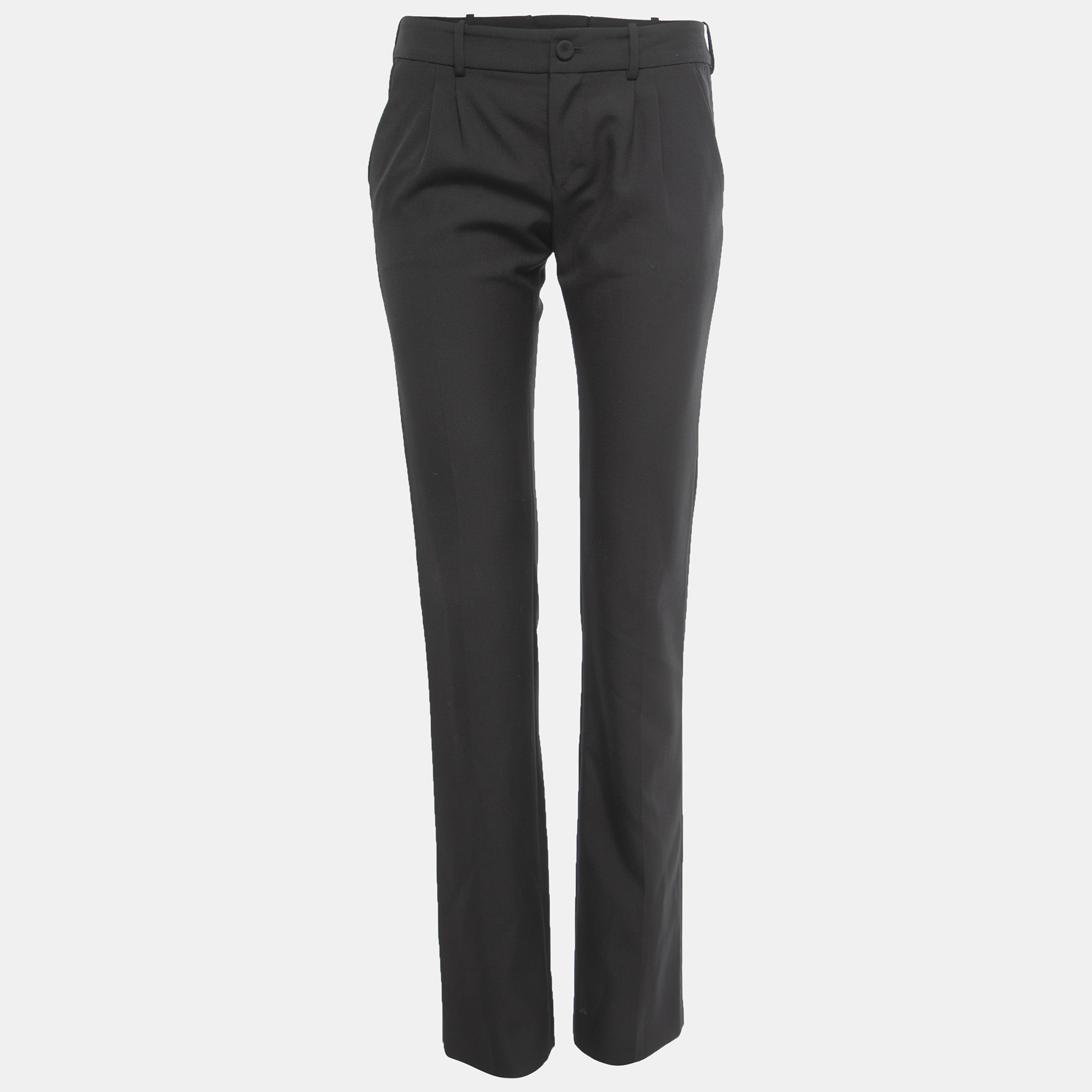 Balenciaga Black Wool Blend Pleated Straight Fit Trousers M