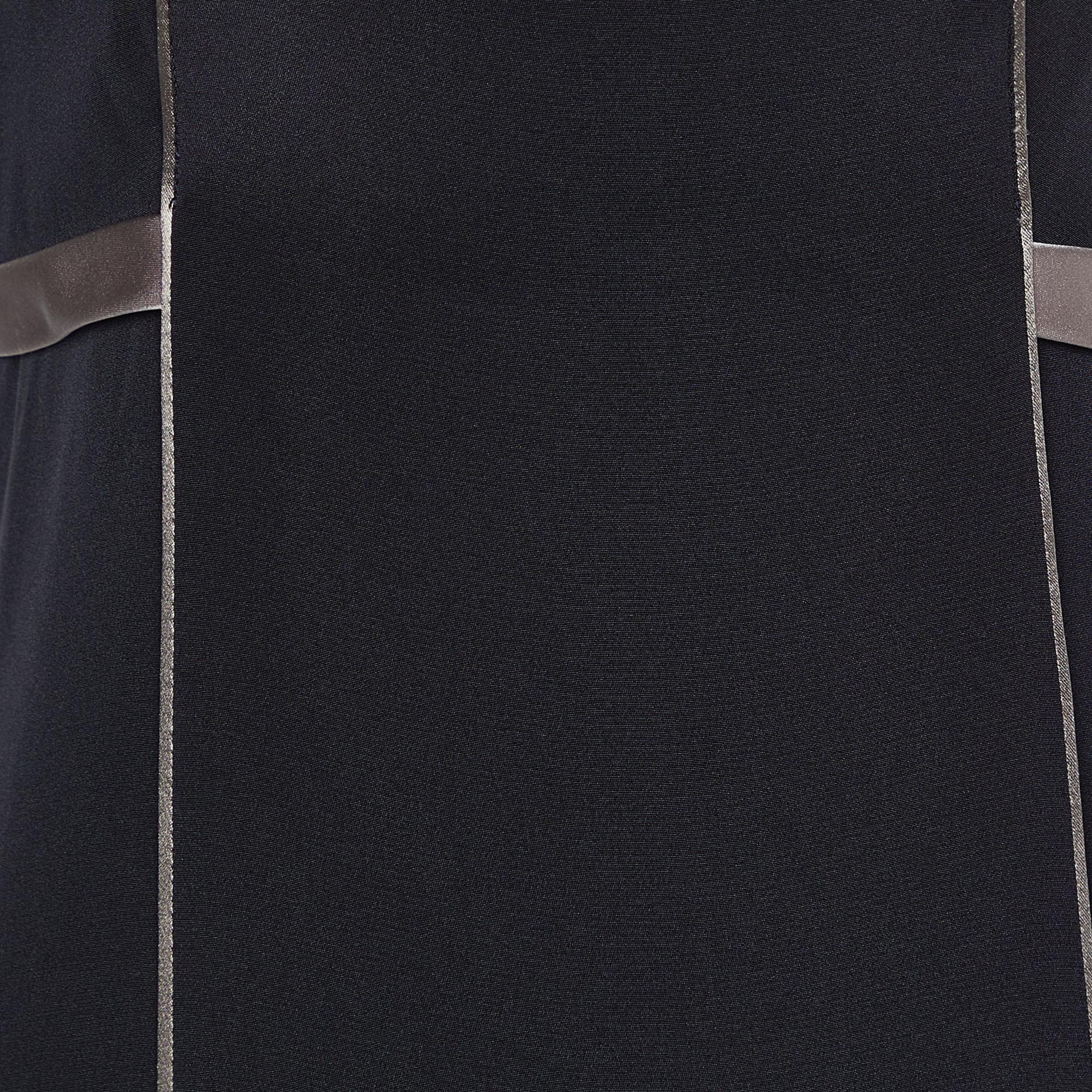 Balenciaga Black Silk Satin Contrast Trim Detail Sleeveless Maxi Dress M