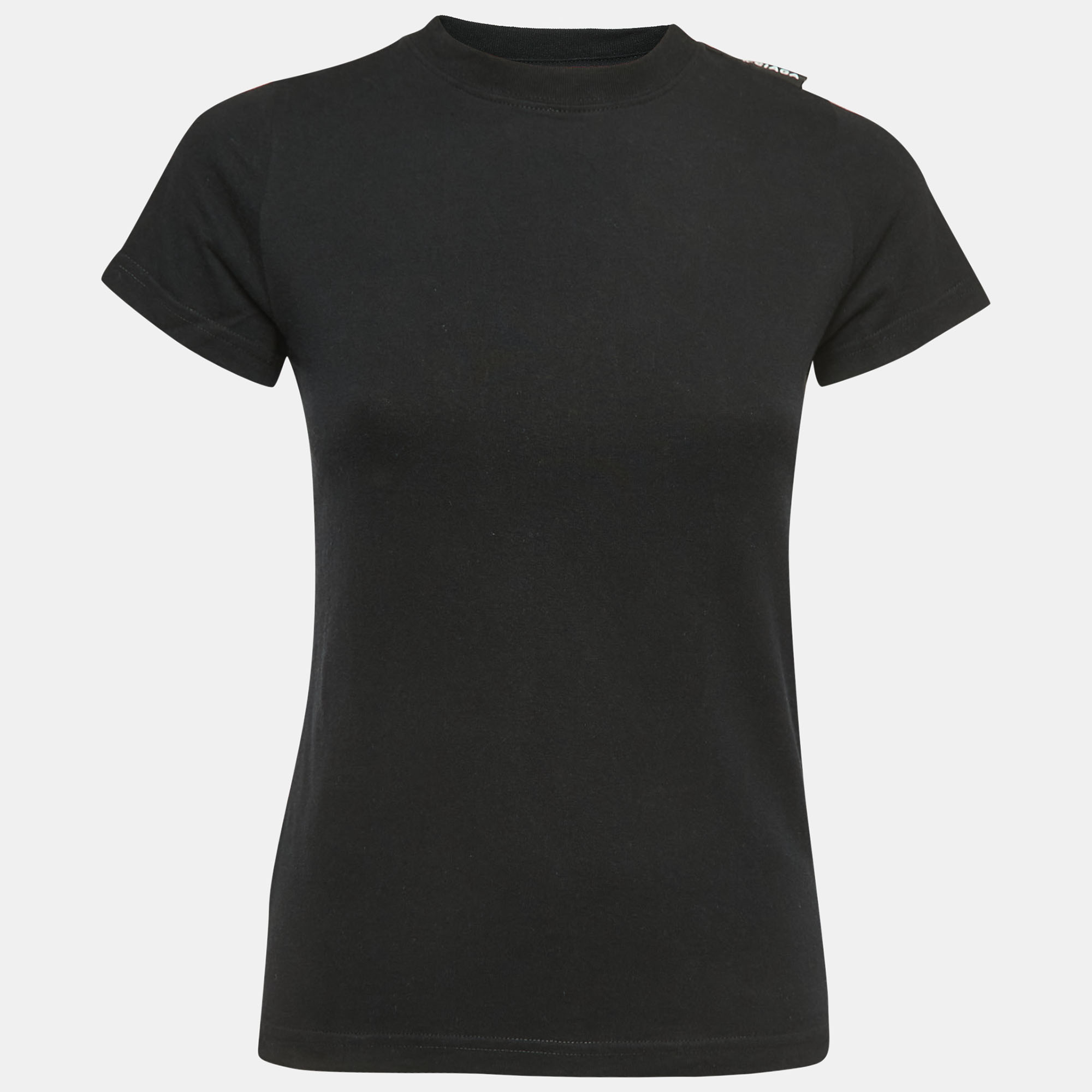Balenciaga Black Cotton Crew Neck Half Sleeve T-Shirt XS