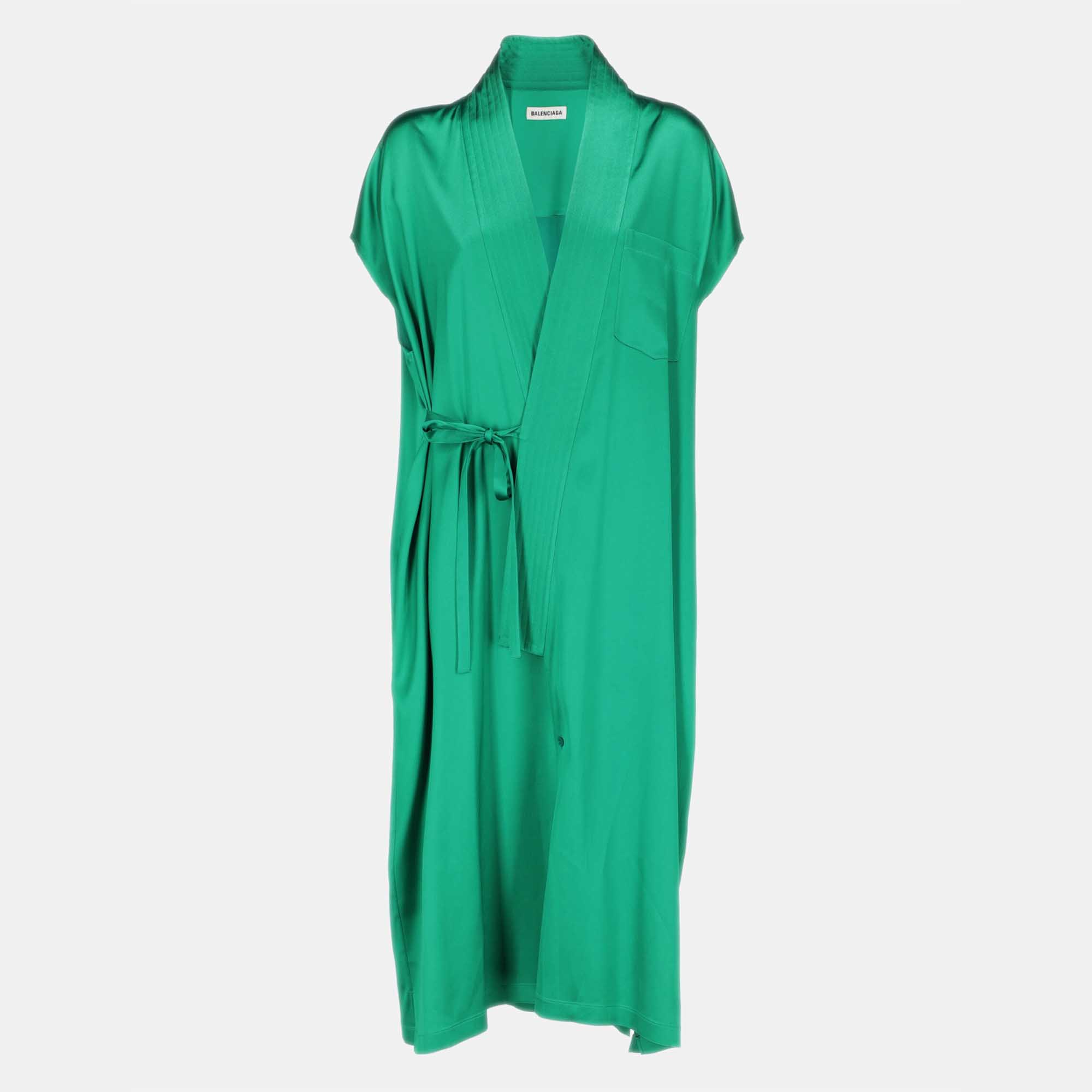Balenciaga  Women's Synthetic Fibers Longuette Dress - Green - S