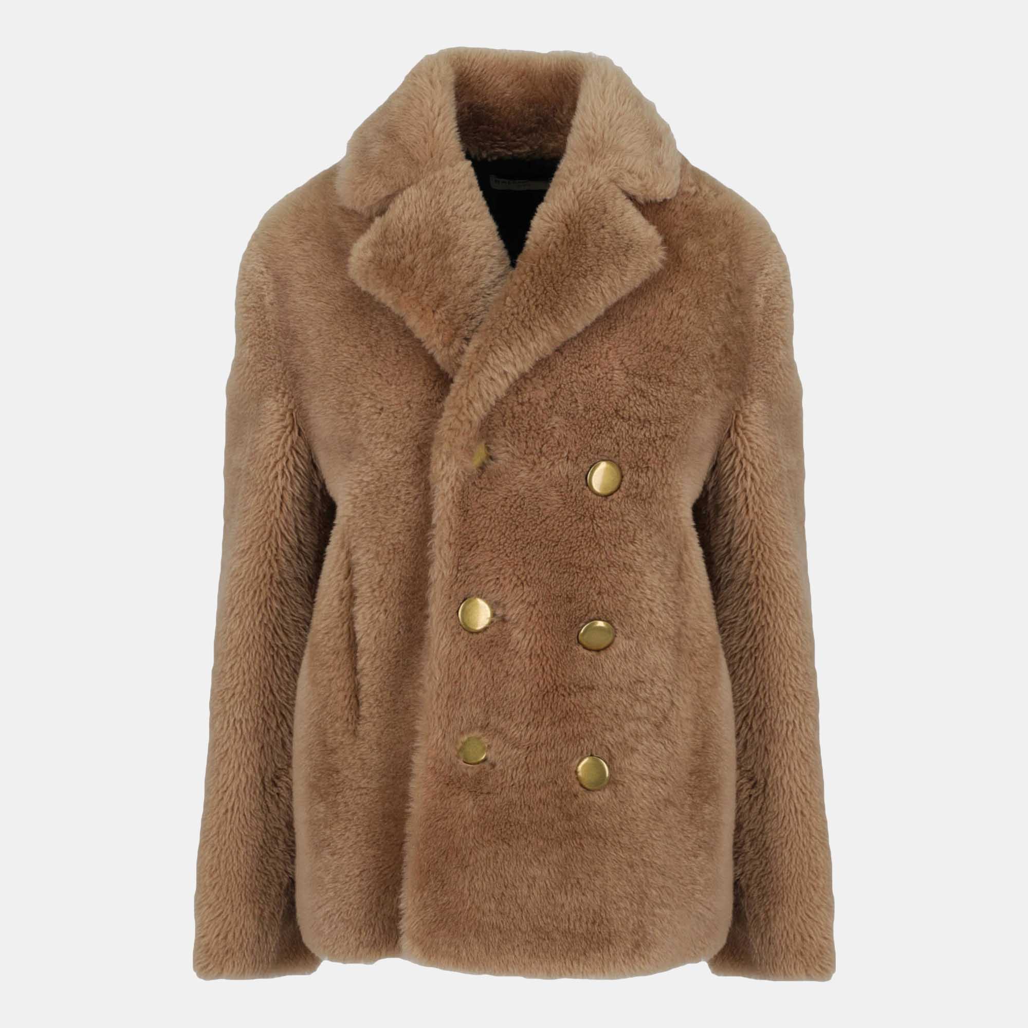 Balenciaga  Women's Leather Fur Coat - Camel Color - M