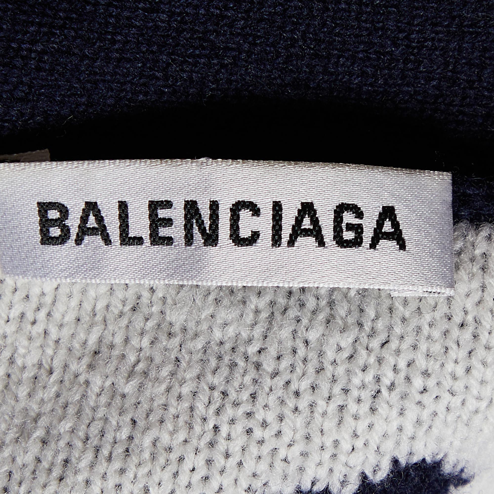 Balenciaga Navy Blue Logo Patterned Wool Buttoned Cardigan XS