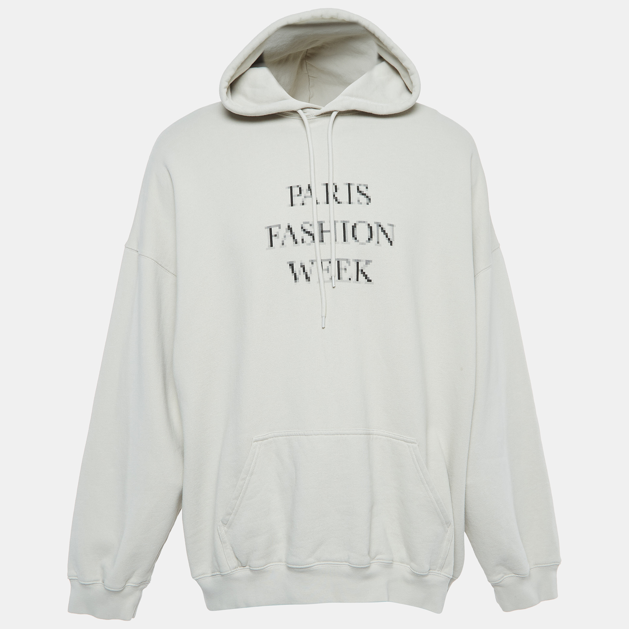 Balenciaga Grey Paris Fashion Week Print Cotton Hooded Sweatshirt XS