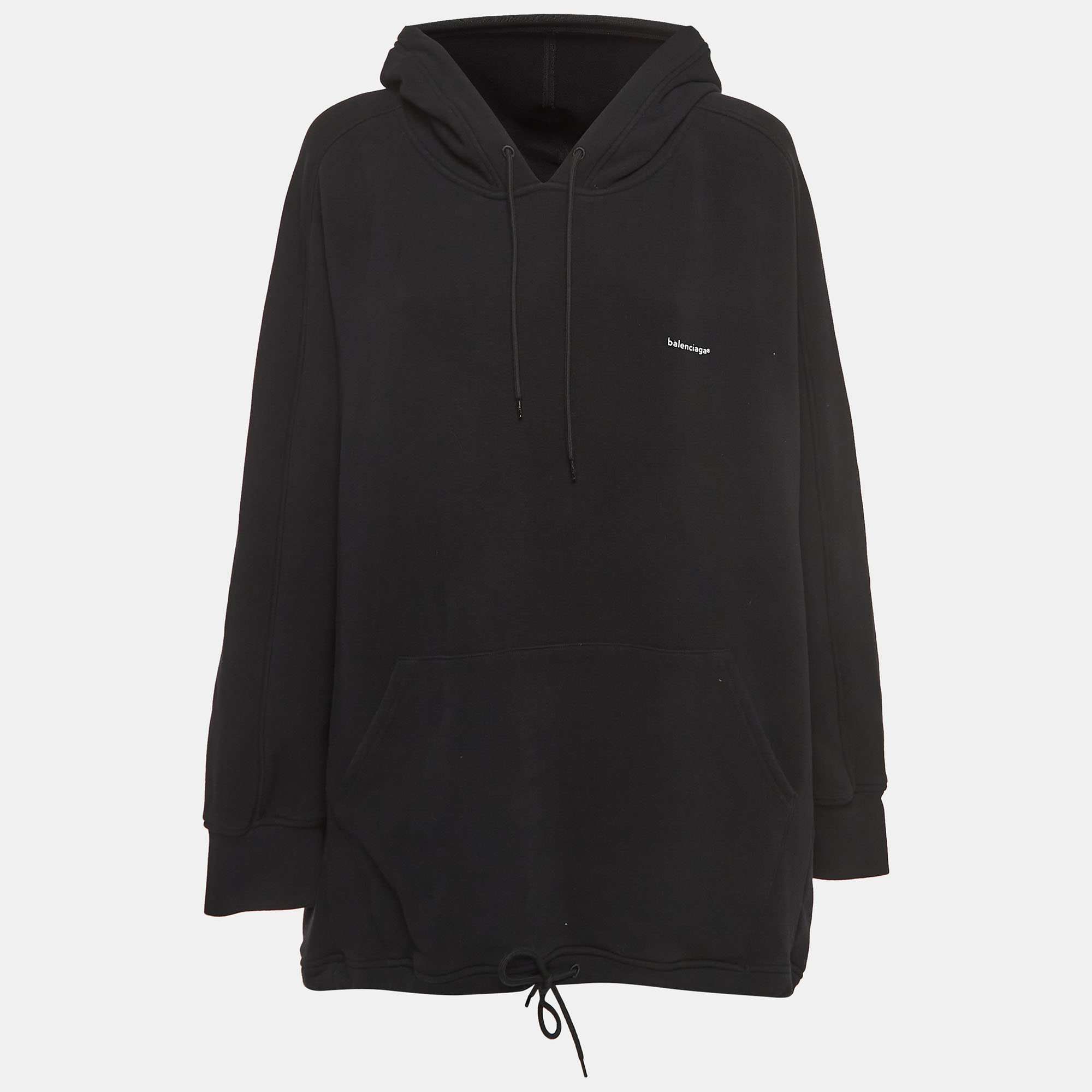 Balenciaga Black Logo Print Cotton Oversize Hooded Sweatshirt XS