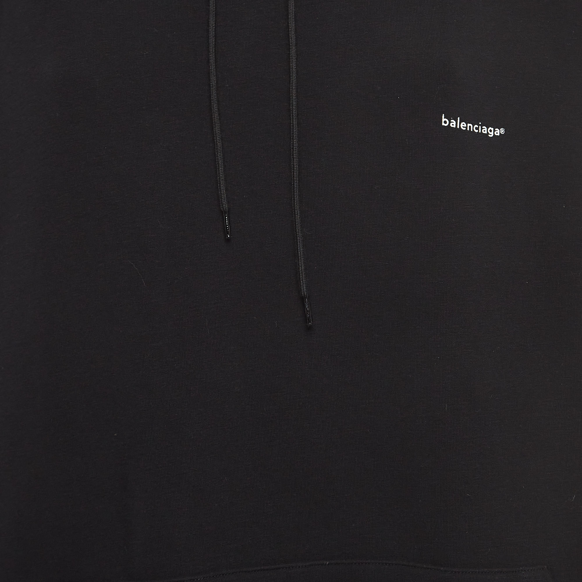 Balenciaga Black Logo Print Cotton Oversize Hooded Sweatshirt XS
