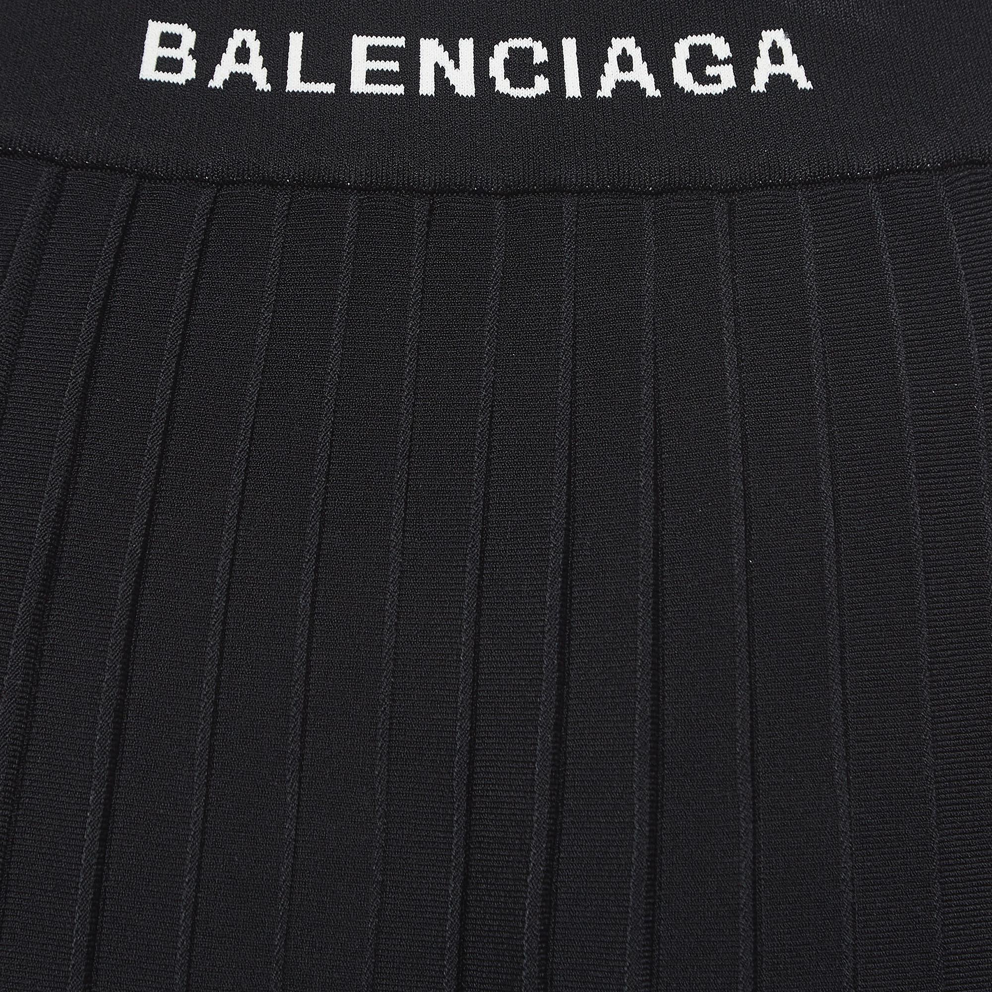 Balenciaga Black Knit Accordion Pleated Midi Skirt L