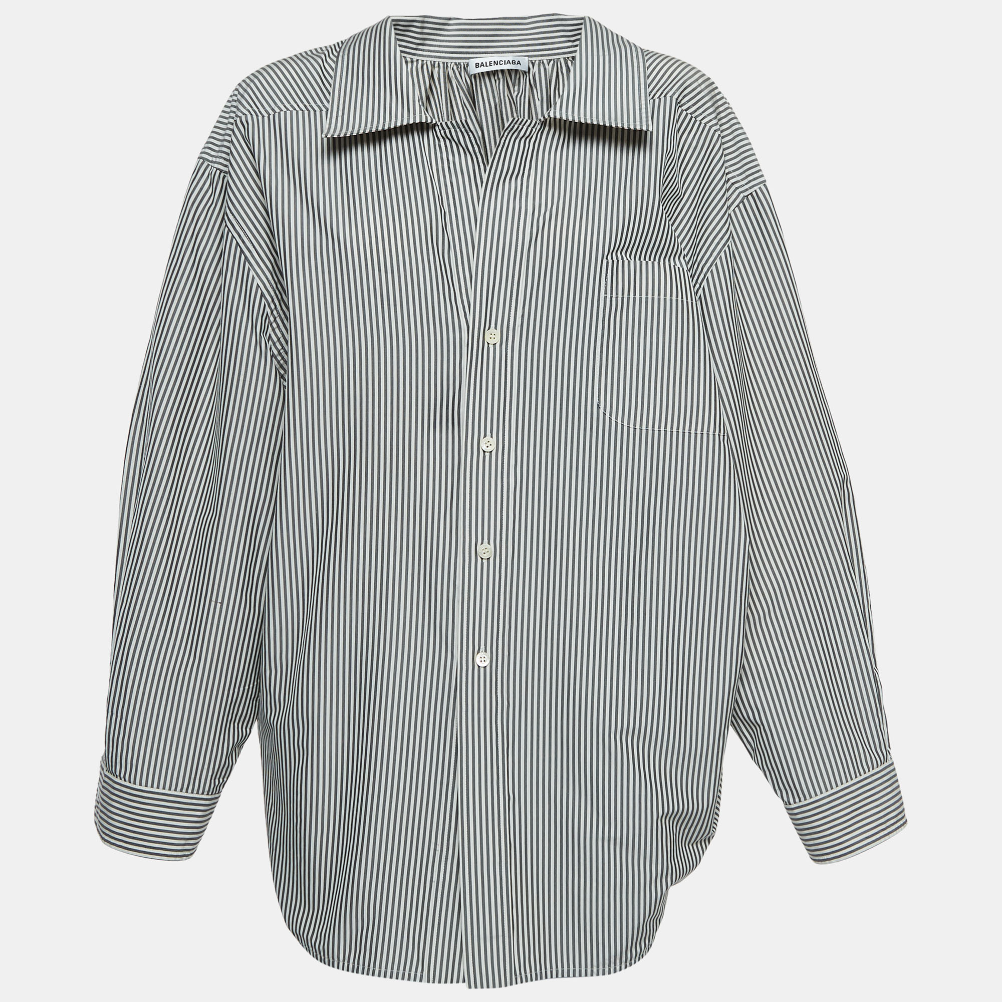 Balenciaga white/grey striped cotton blend oversized shirt m
