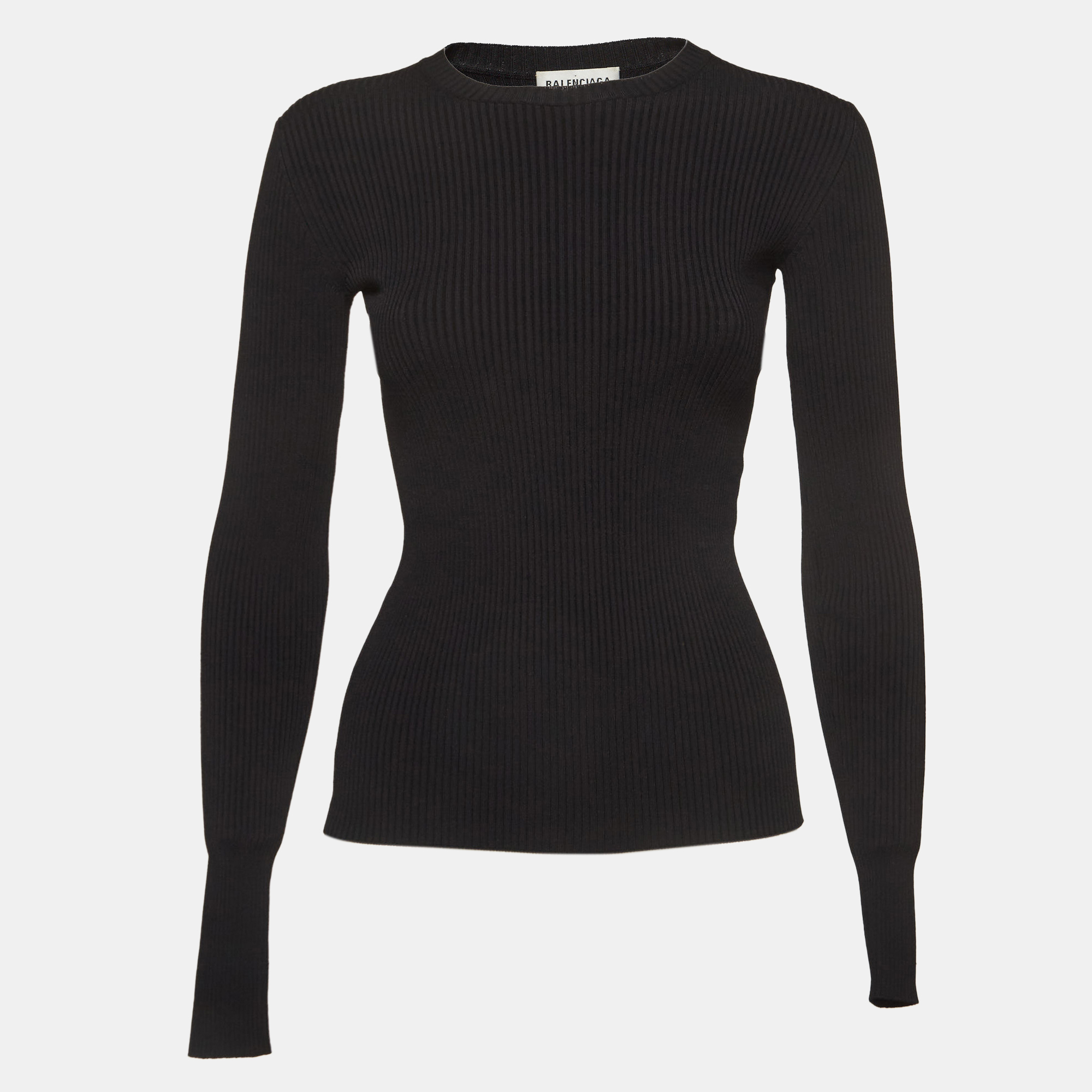 Balenciaga black logo applique rip knit crew neck top s