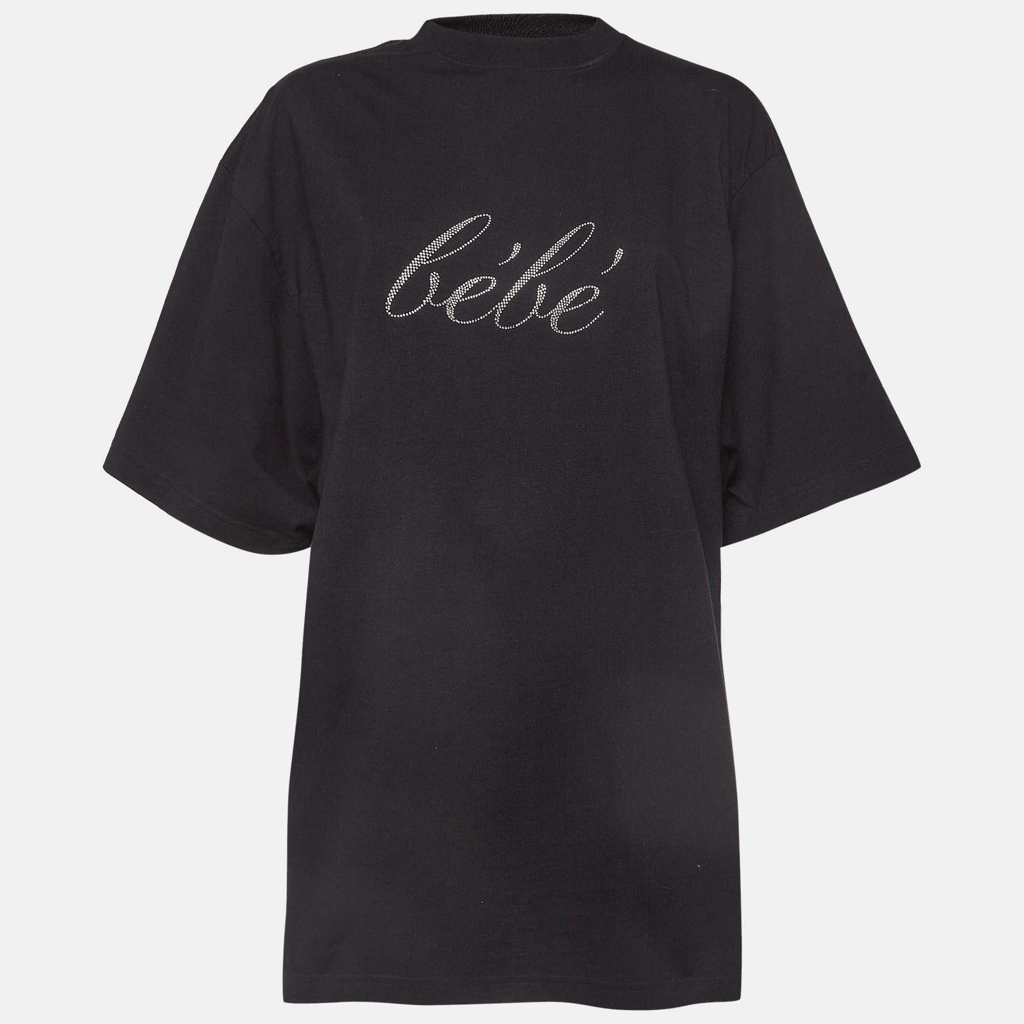 Balenciaga black bebe embellished cotton crew neck t-shirt s