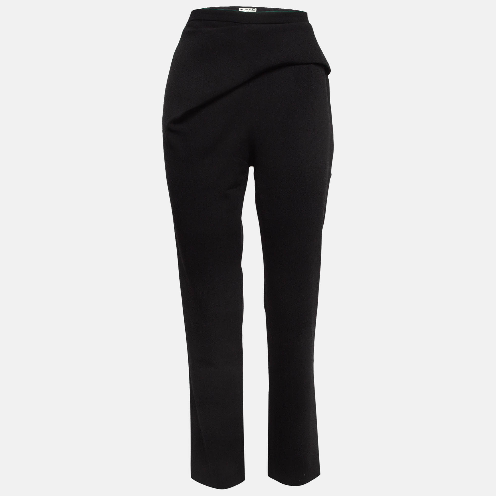 Balenciaga Black Wool Draped Detail Trousers M