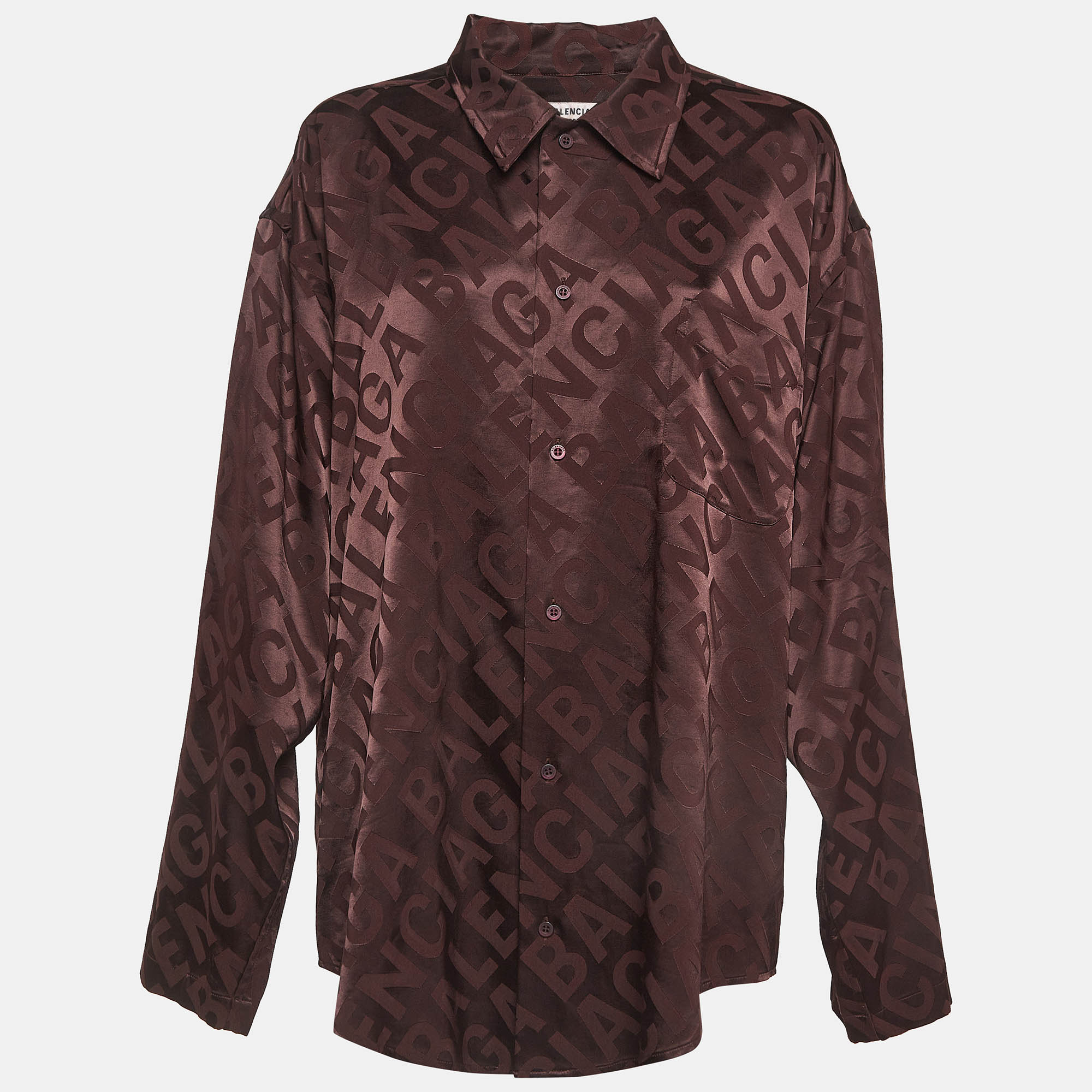 Balenciaga burgundy logo jacquard satin oversized shirt m