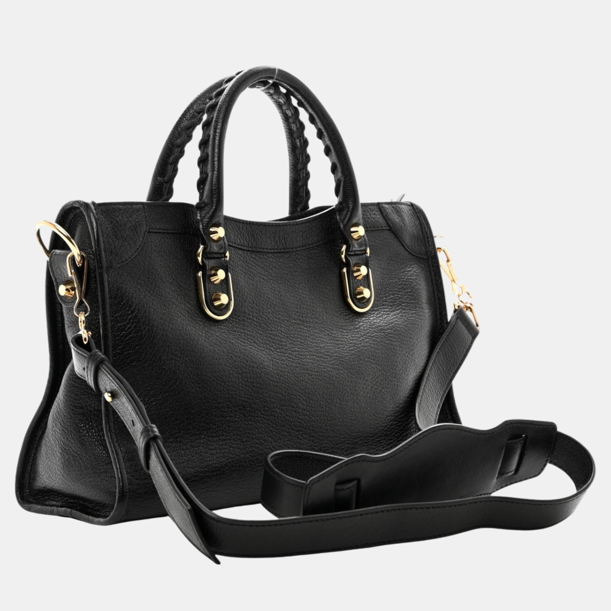 Balenciaga Black Leather Metallic Edge City Tote Bag