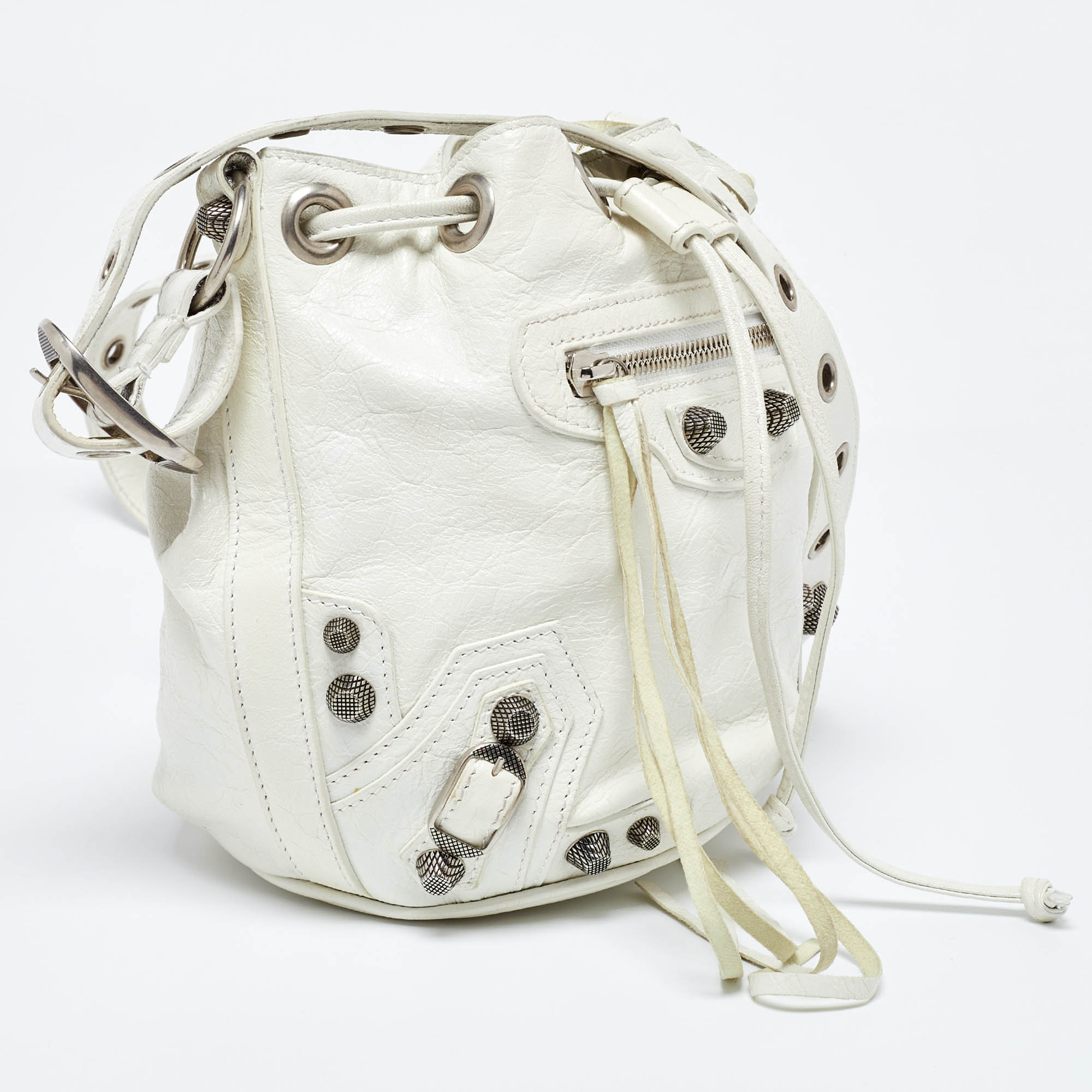 Balenciaga White Leather XS Le Cagole Bucket Bag