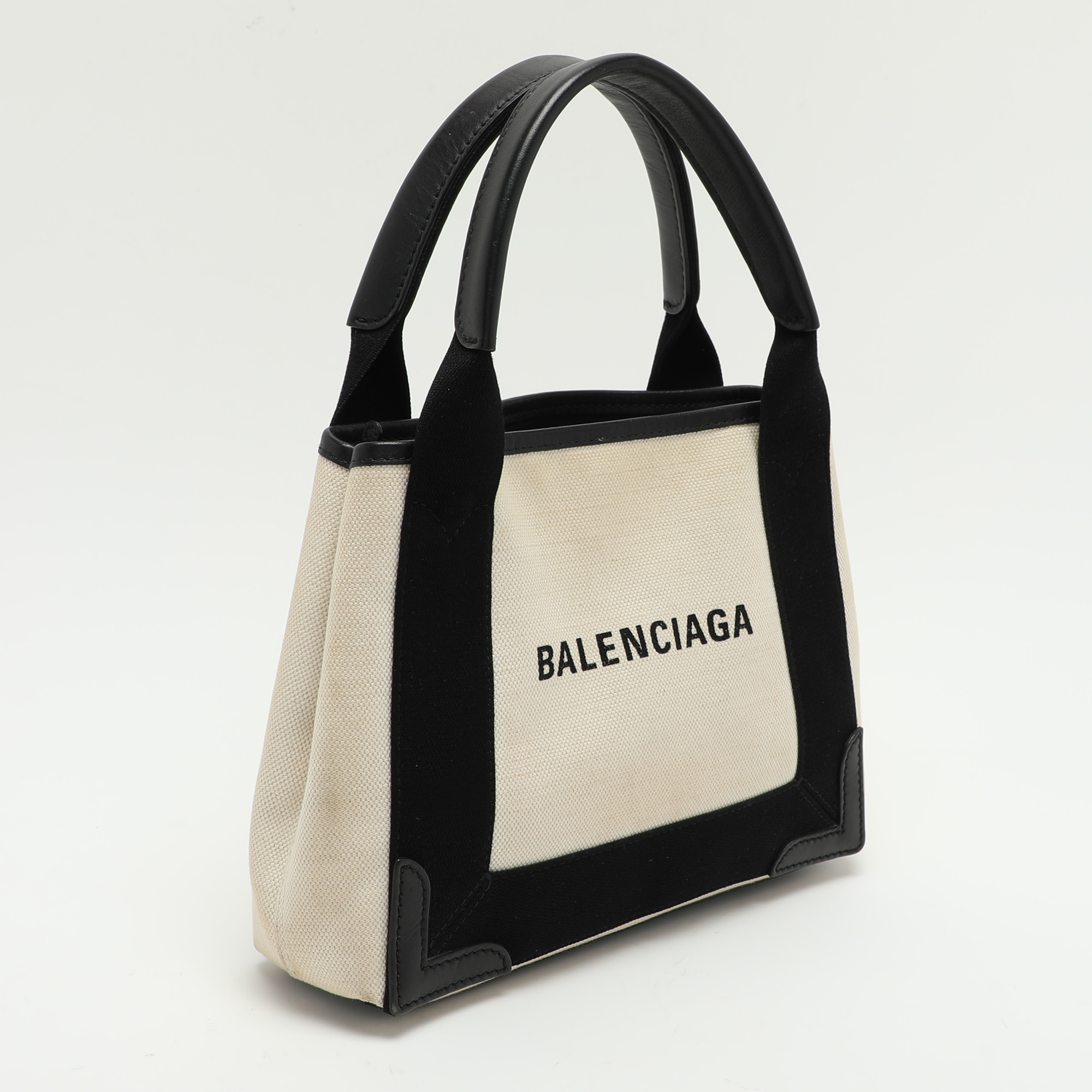 Balenciaga White/Black Canvas And Leather Cabas Tote