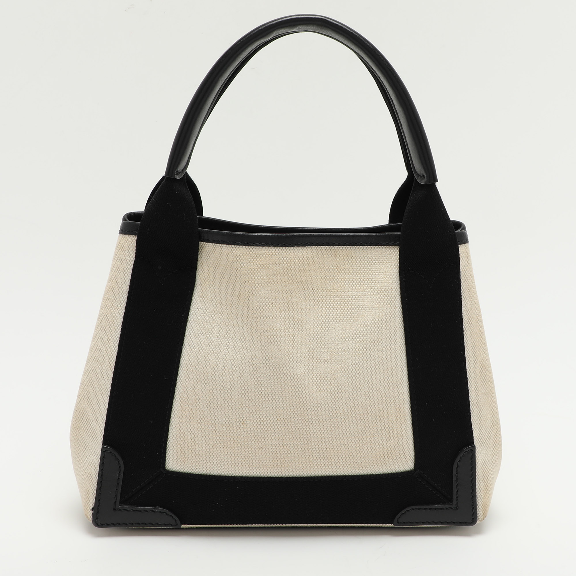 Balenciaga White/Black Canvas And Leather Cabas Tote