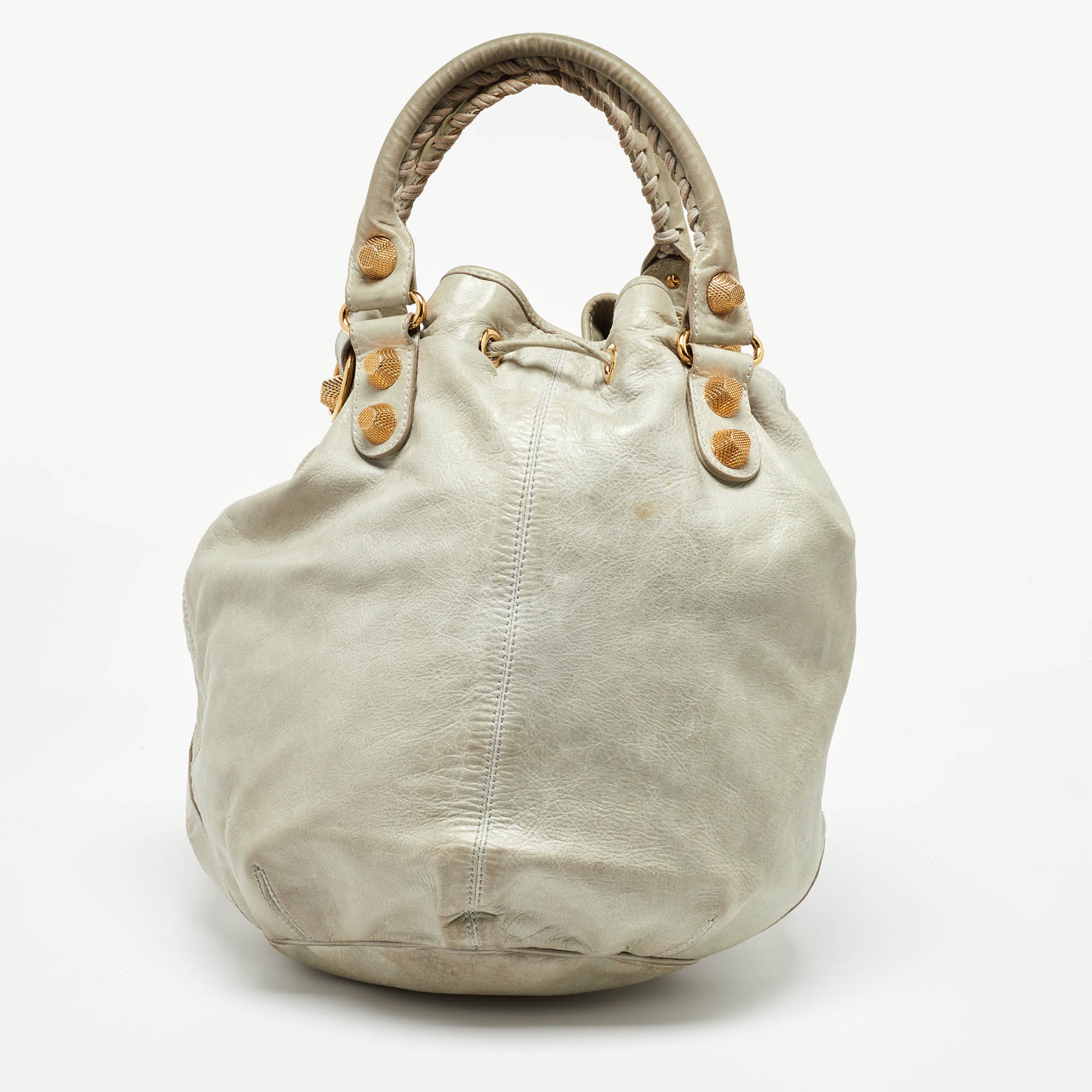 Balenciaga Light Grey Leather GGH Pompon Hobo