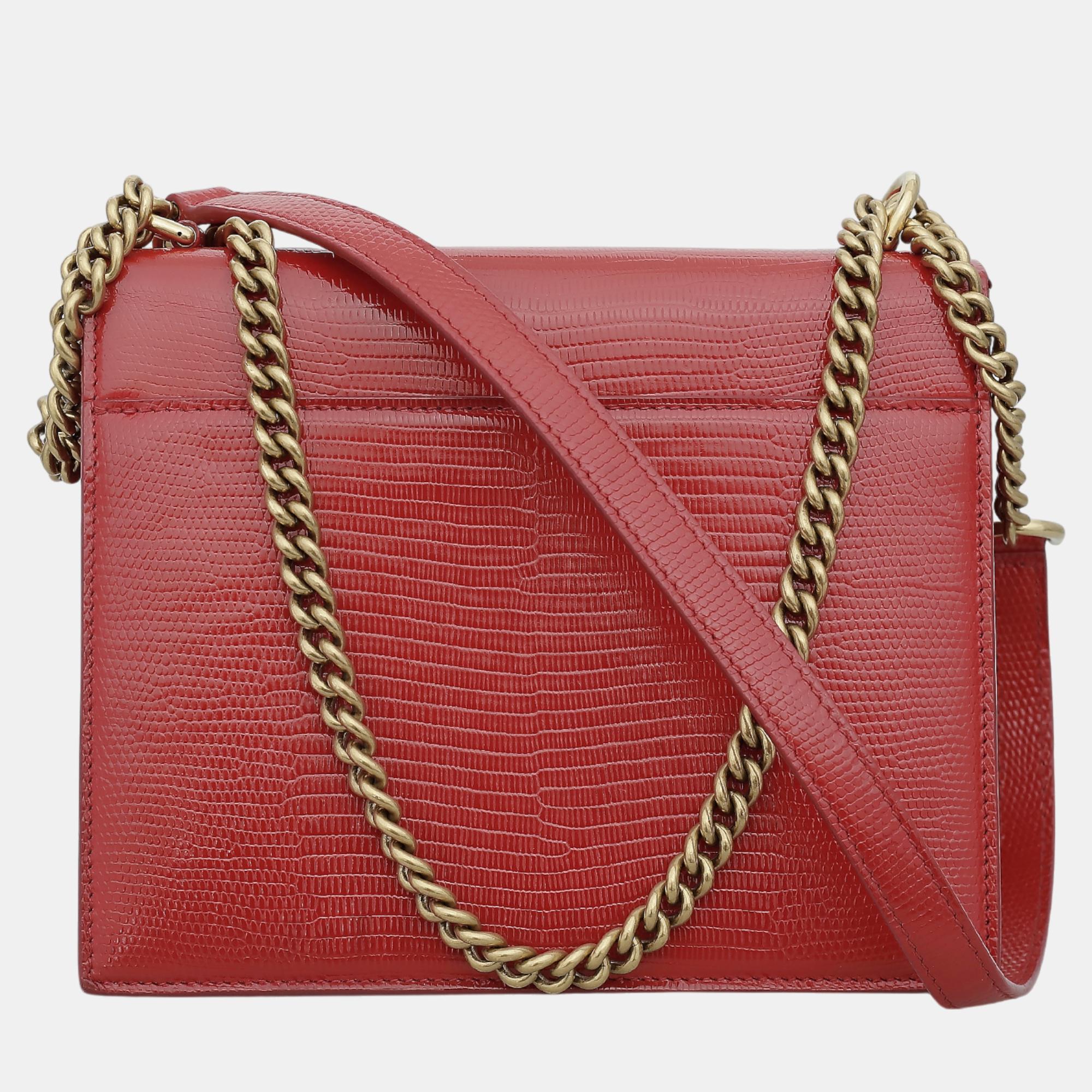 Balenciaga Red Lizard Embossed Leather Small Sharp Shoulder Bag