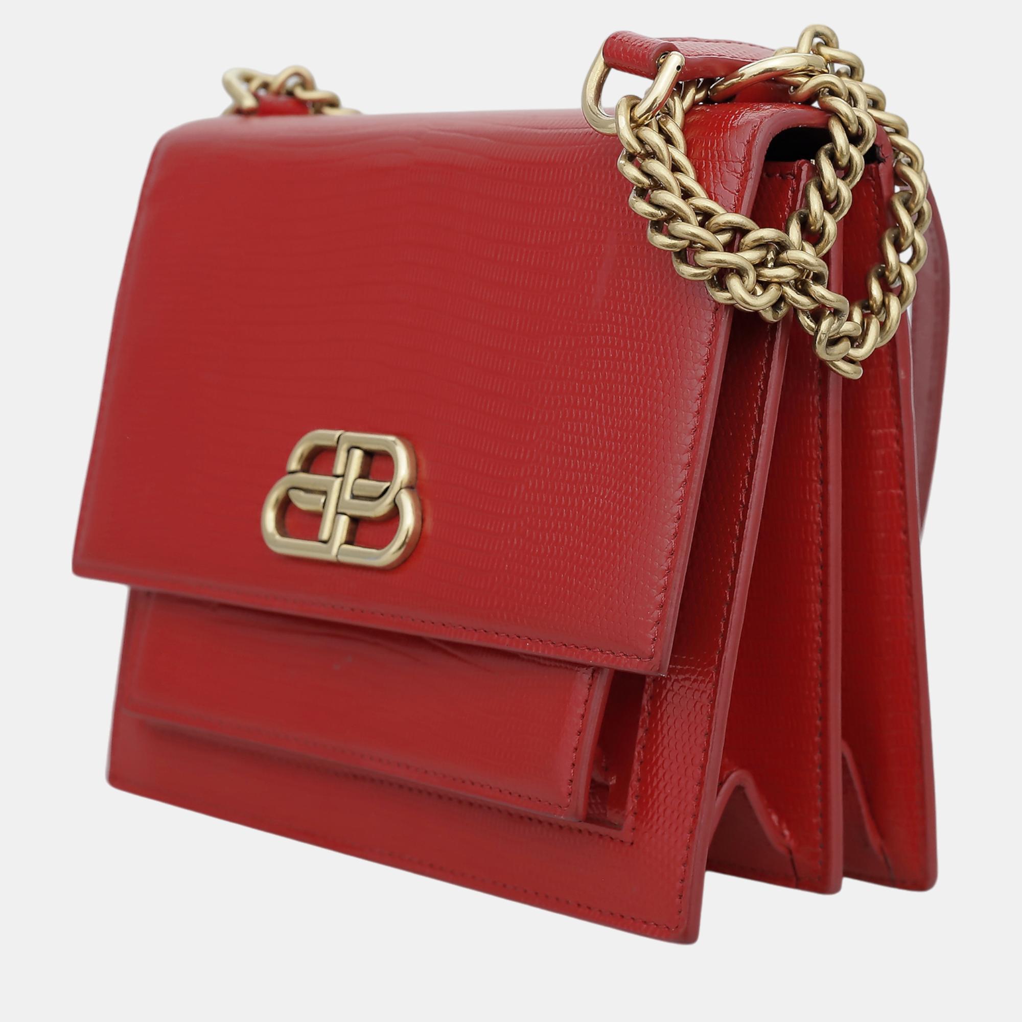 Balenciaga Red Lizard Embossed Leather Small Sharp Shoulder Bag