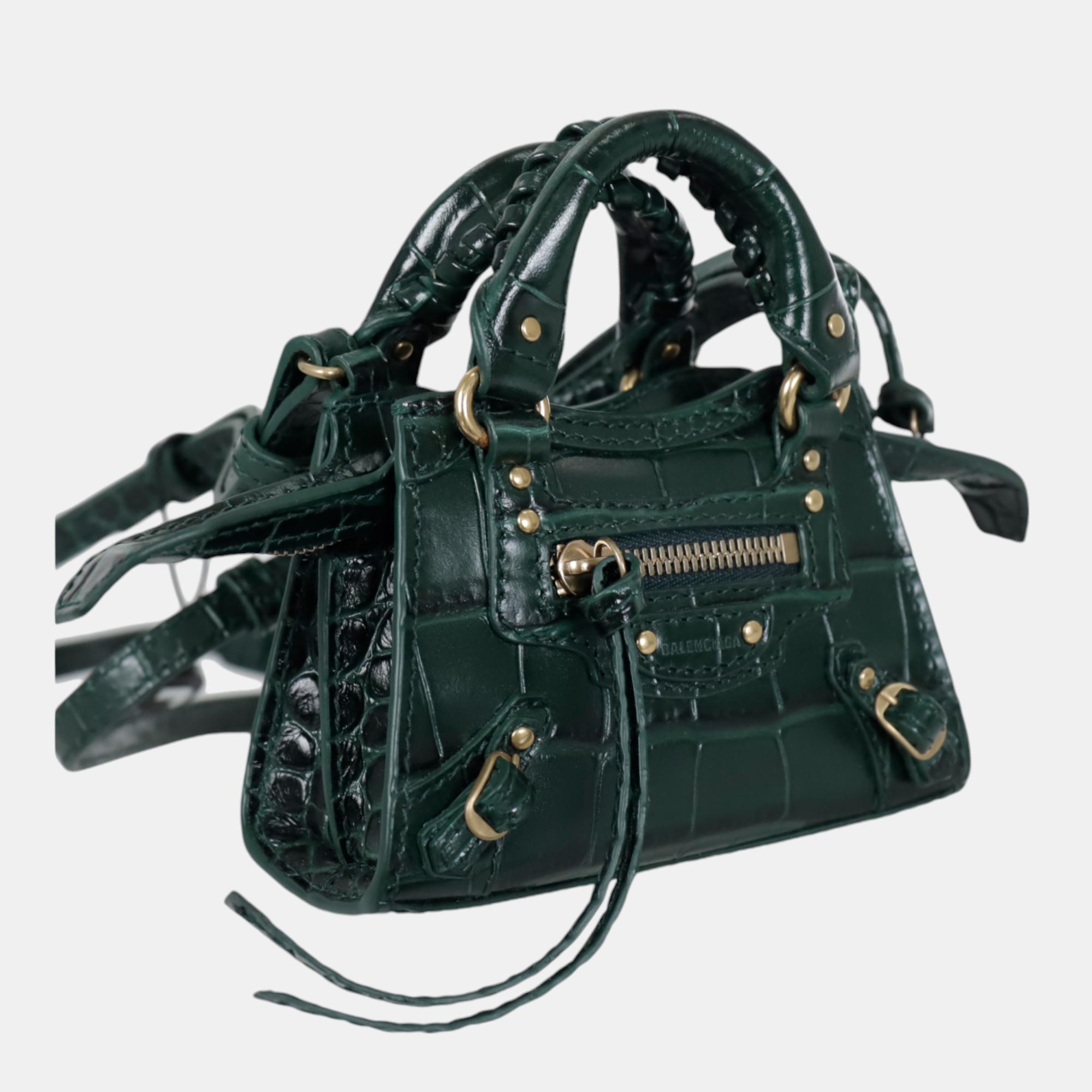 Balenciaga Green Croc Embossed Leather Mini Neo Classic City Bag