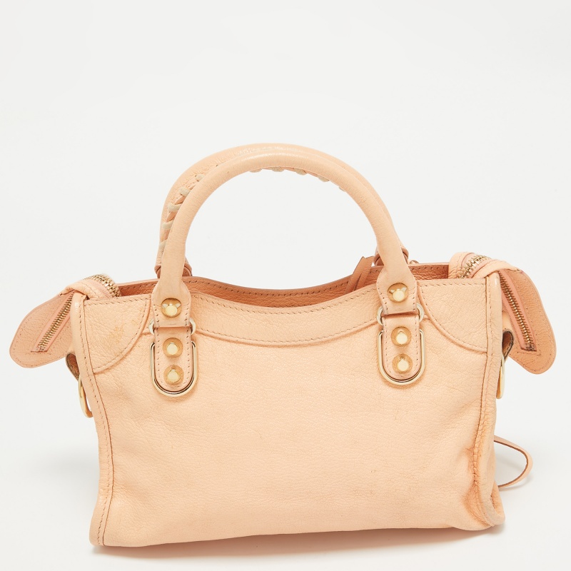 Balenciaga Peach Leather Mini Classic Metallic Edge City Bag