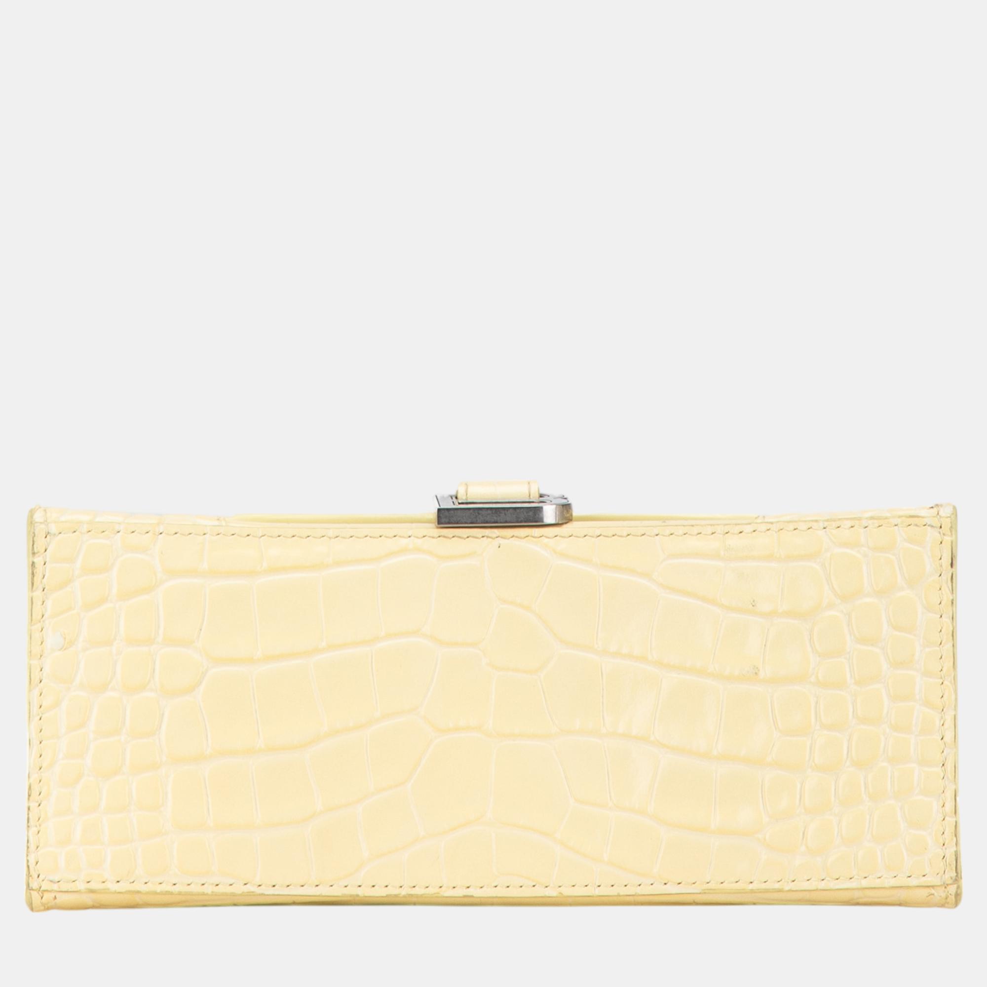 Balenciaga Yellow Small Embossed Hourglass Top Handle Bag