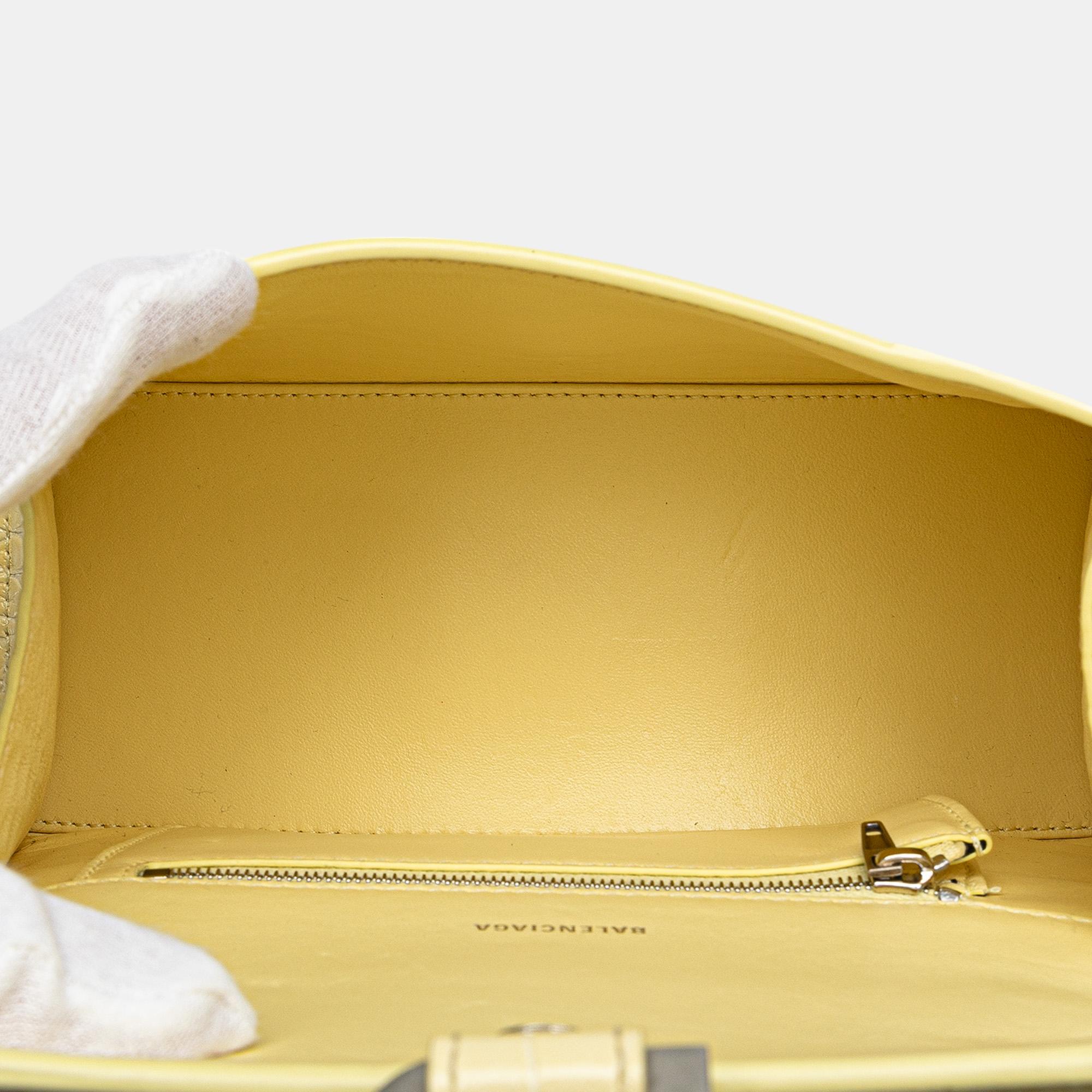 Balenciaga Yellow Small Embossed Hourglass Top Handle Bag