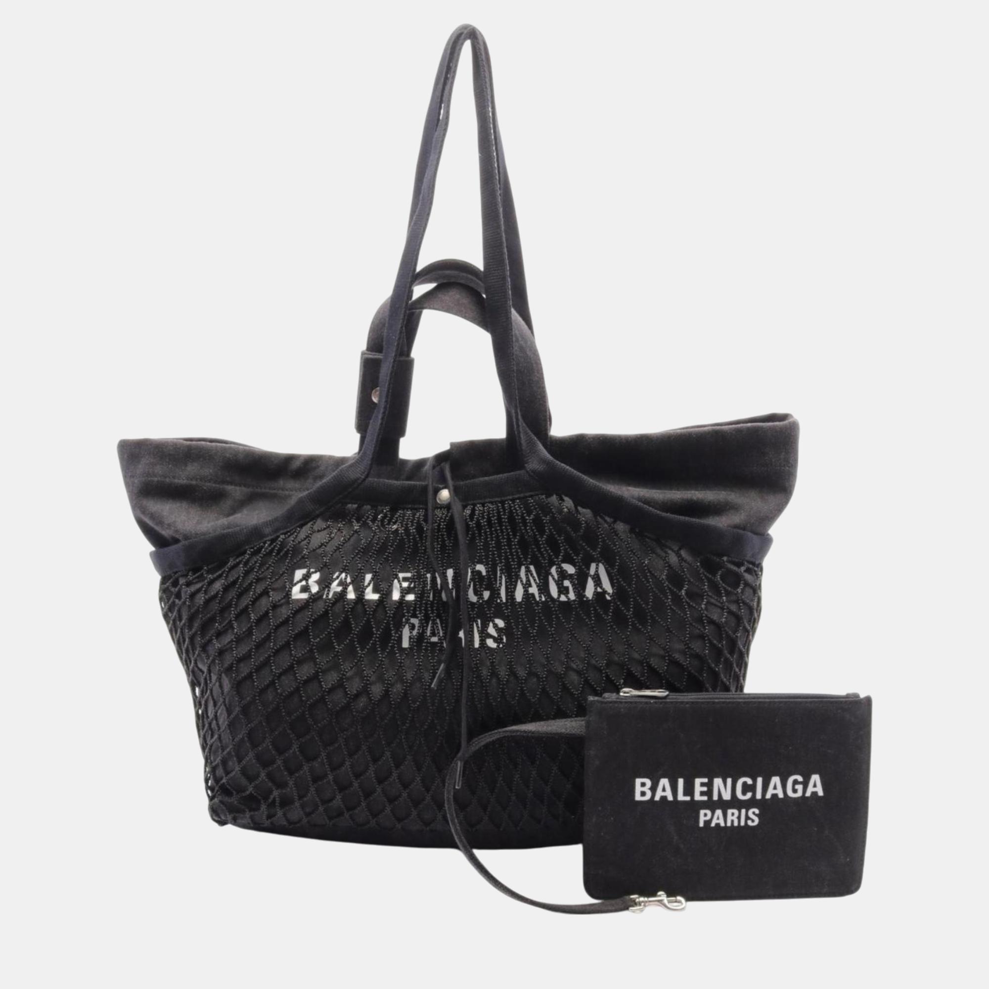 Balenciaga Denim Nylon Black Medium Tote Bag