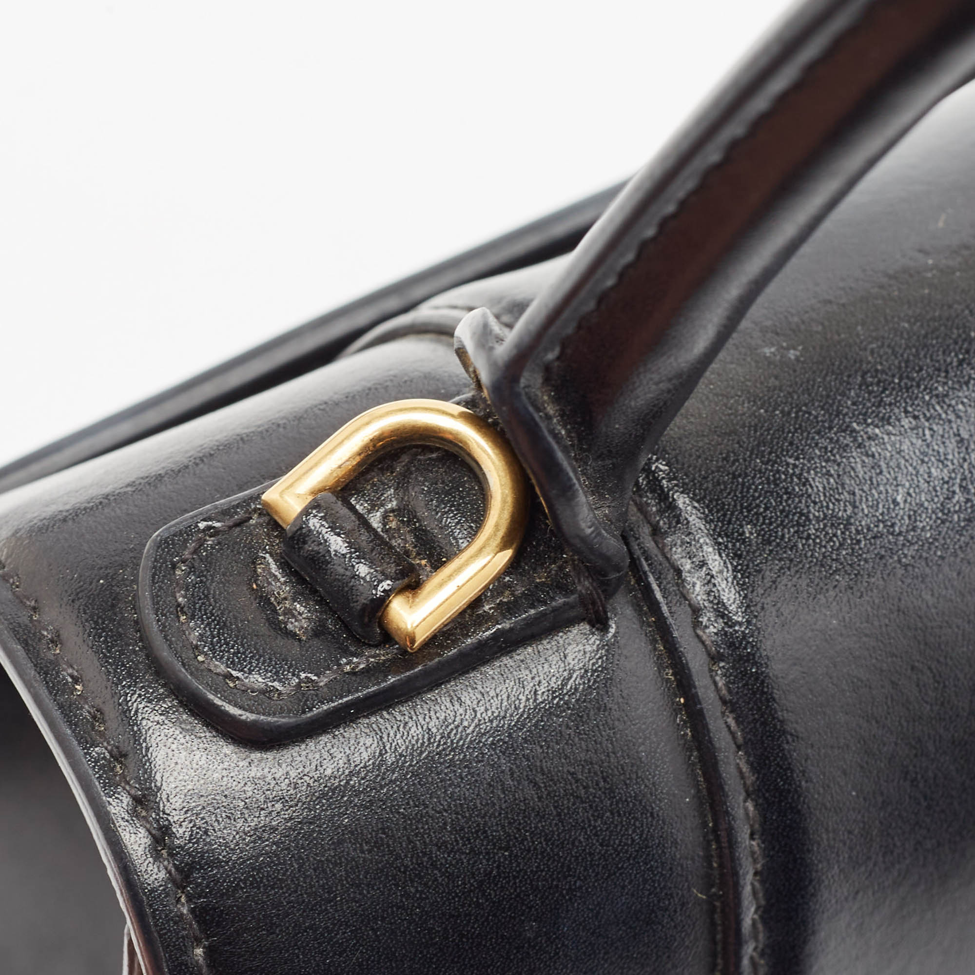 Balenciaga Black Leather Small Hourglass Top Handle Bag