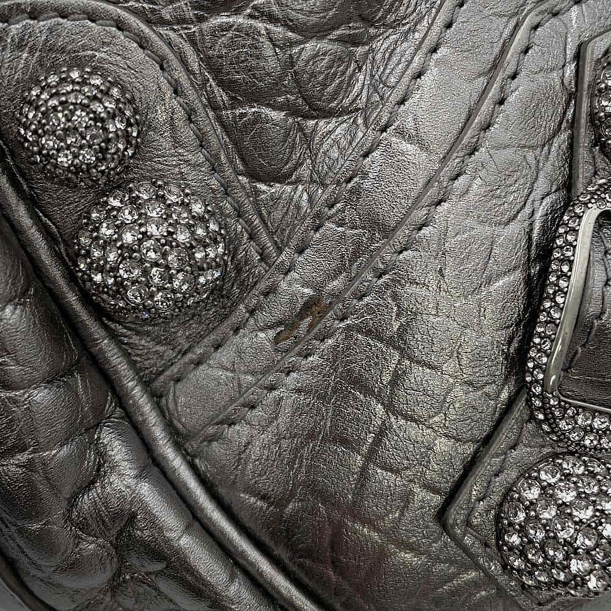 Balenciaga Silver Crocodile-embossed Leather Rhinestone Neo Cagoule Bag