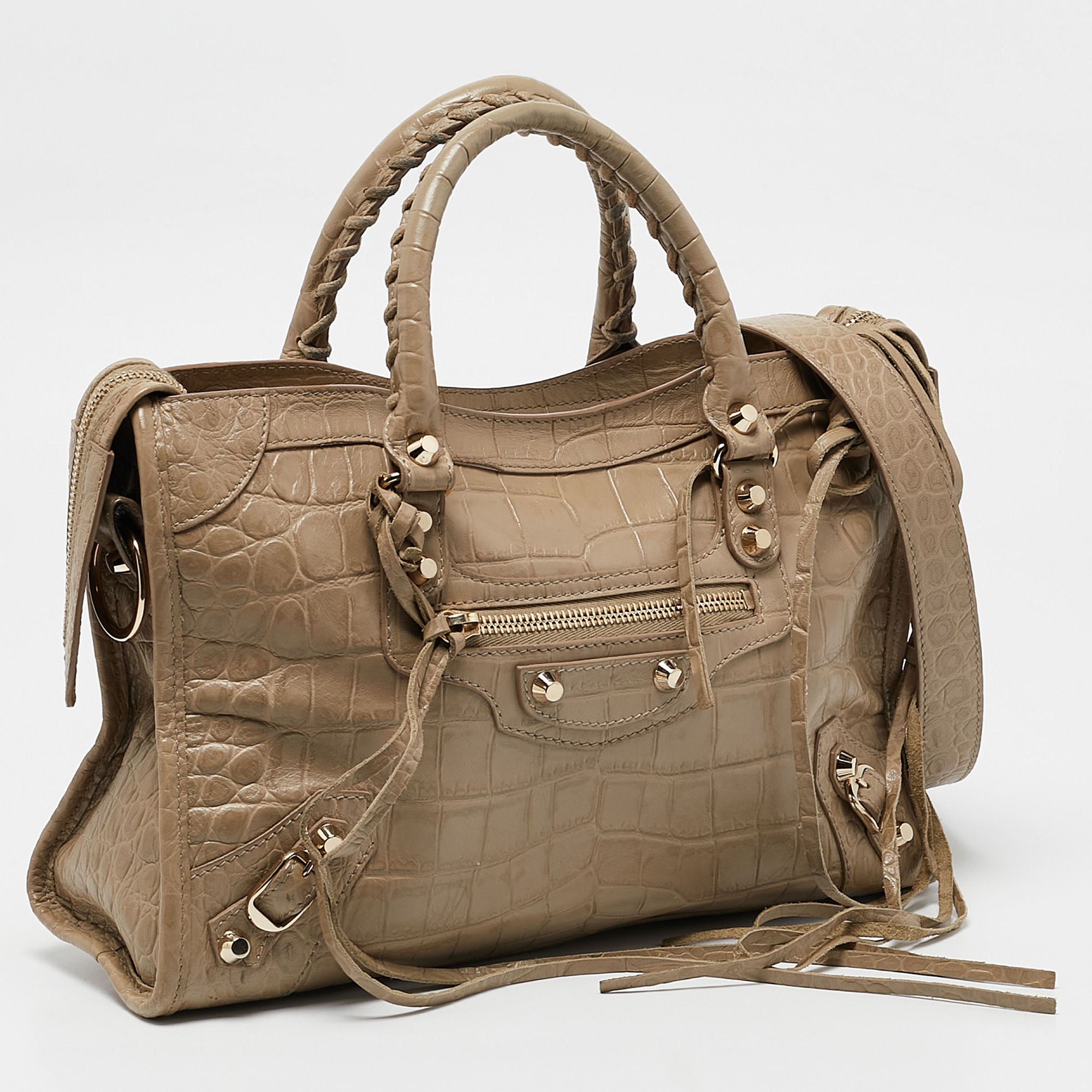 Balenciaga Beige Croc Embossed Leather Small Classic City Tote