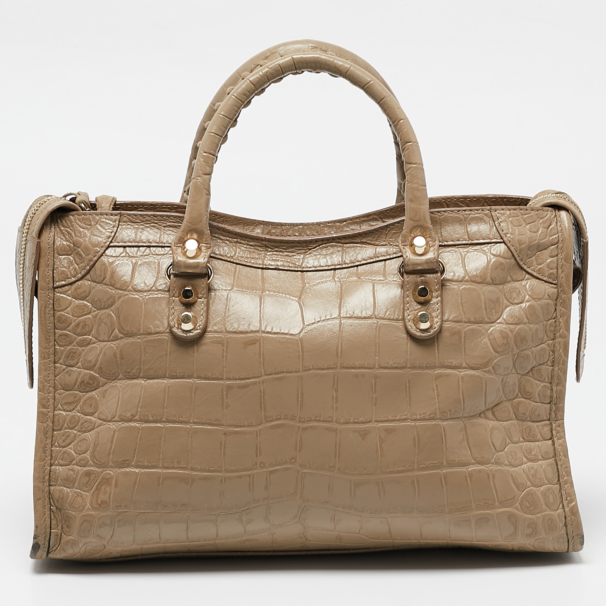 Balenciaga Beige Croc Embossed Leather Small Classic City Tote