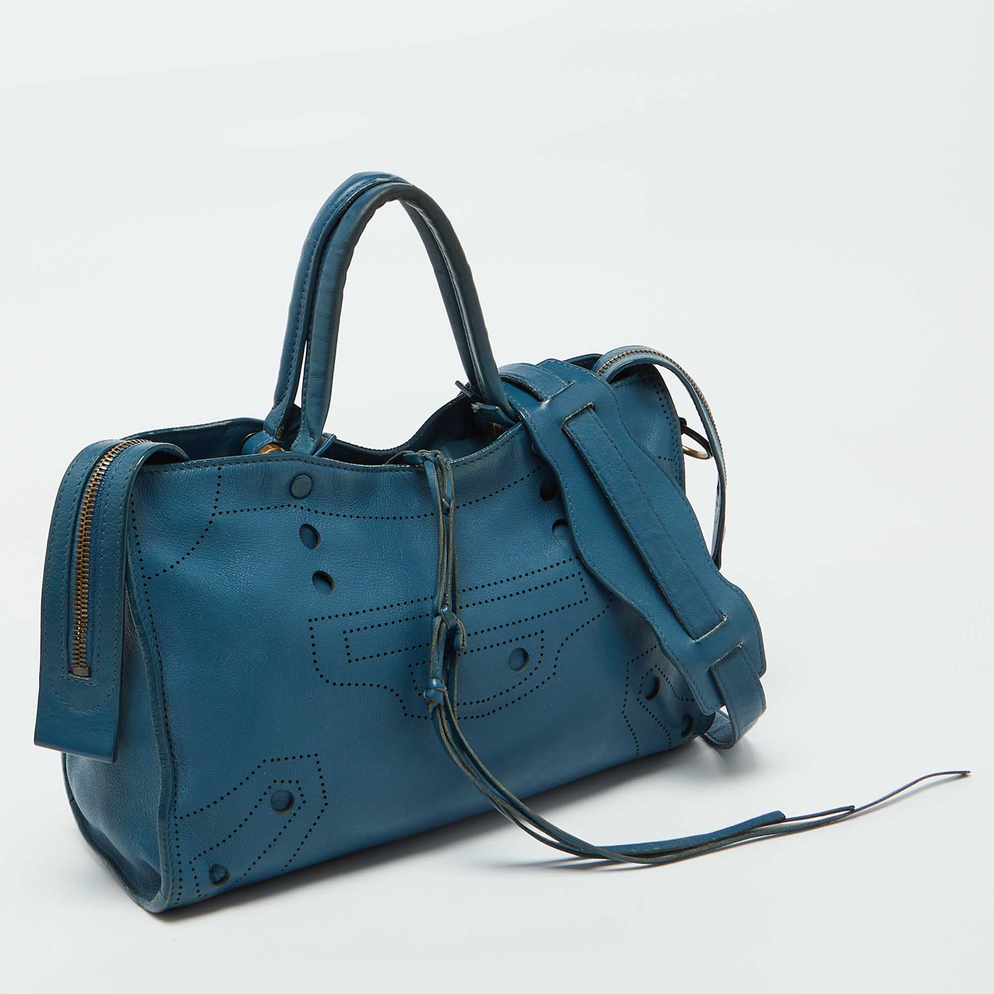 Balenciaga Blue Leather Blackout City Tote