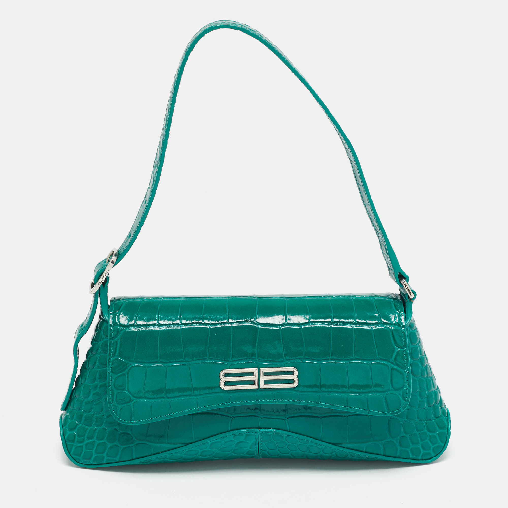 Balenciaga Green Croc Embossed Leather Small Xx Flap Shoulder Bag
Balenciaga Green Croc Embossed Leather Small Xx Flap Shoulder Bag