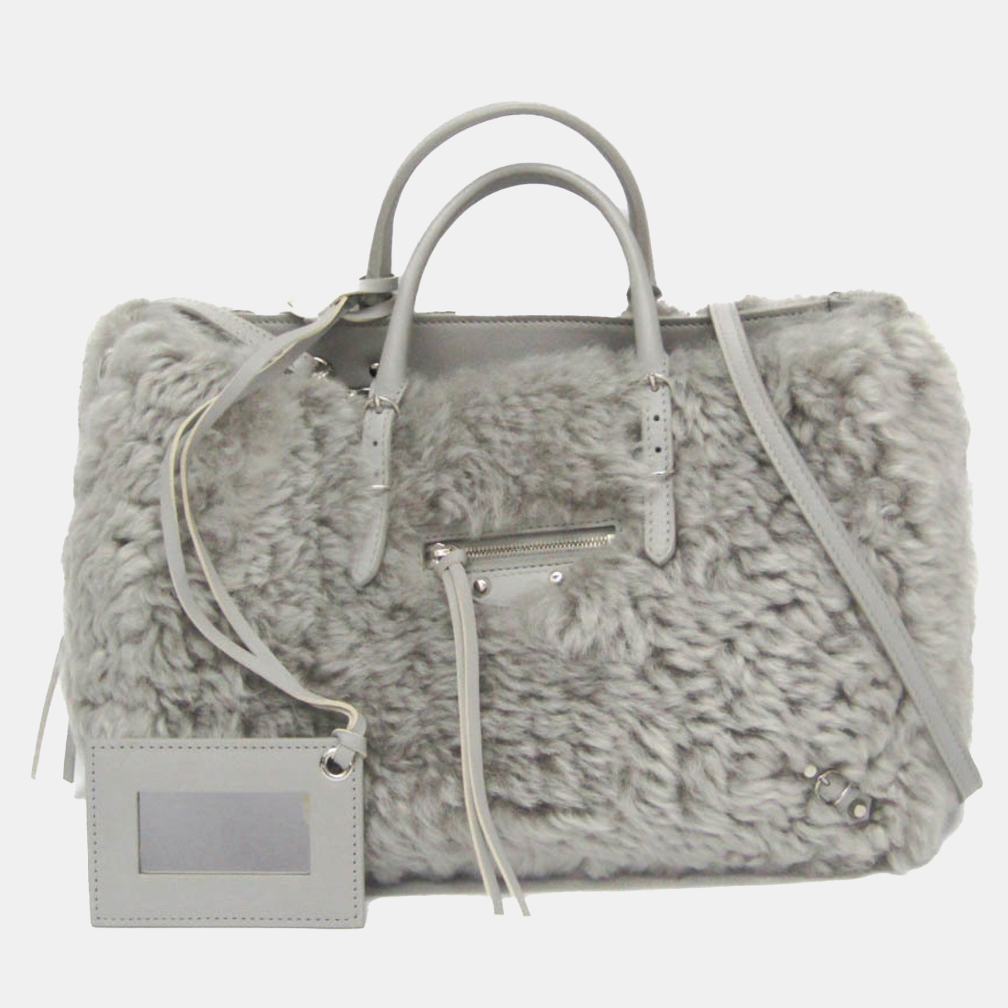Balenciaga Gray Mouton and Leather Papier A6 Shoulder Bag