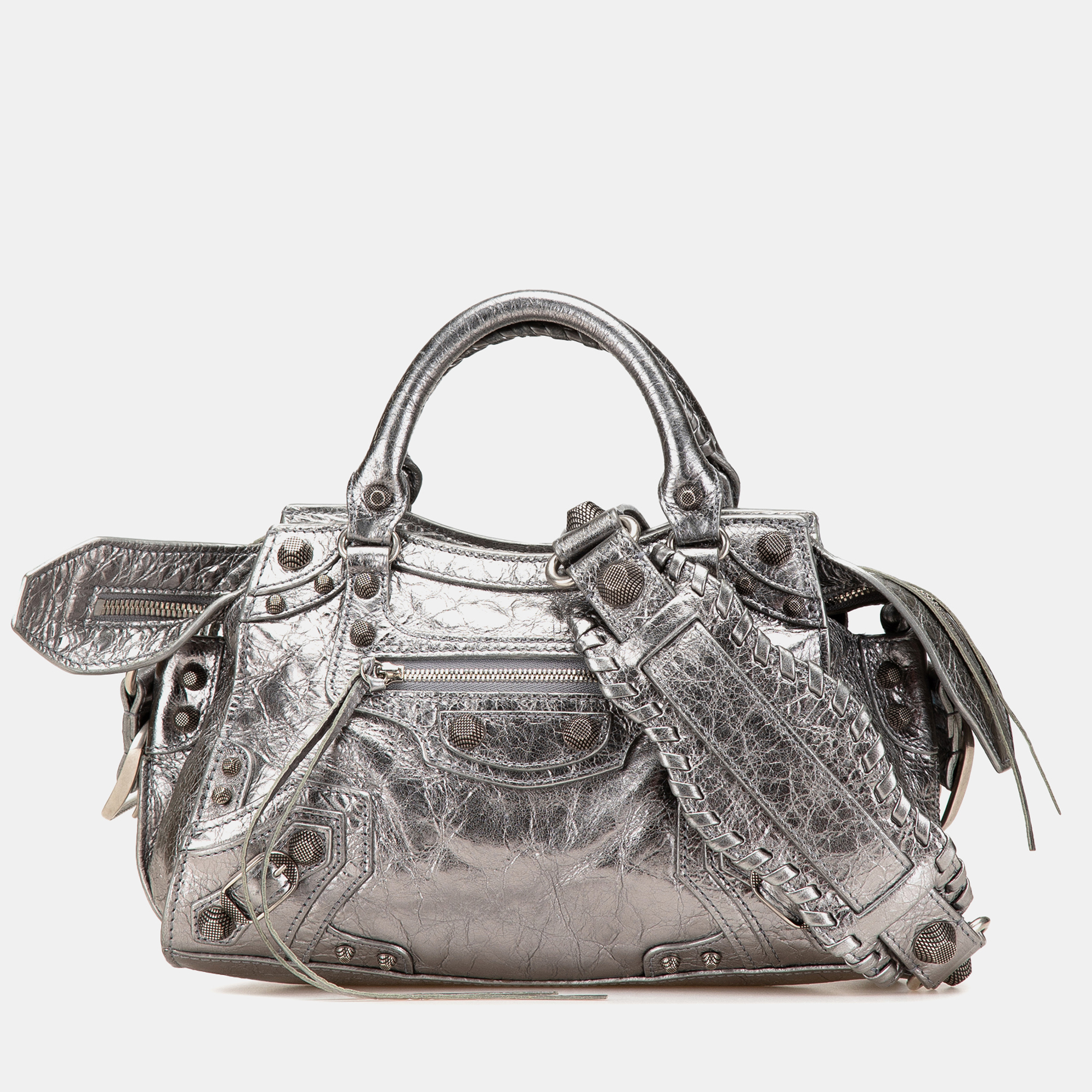Balenciaga Silver XS Metallic Lambskin Motocross Neo Cagole